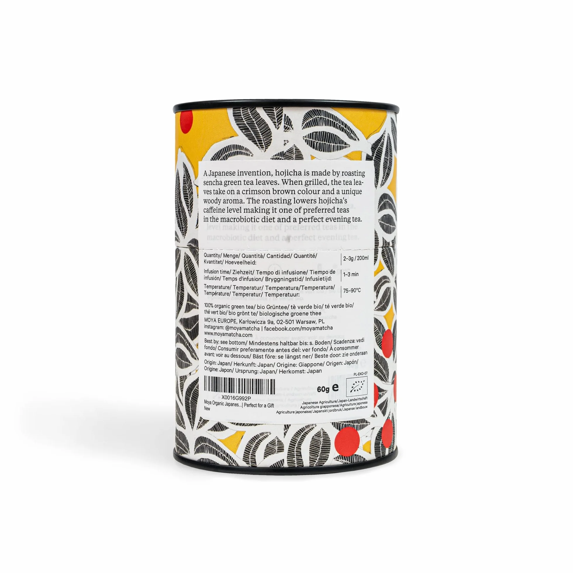 Moya Hojicha Té Verde Orgánico en Hojas Sueltas 60g Lata de Té