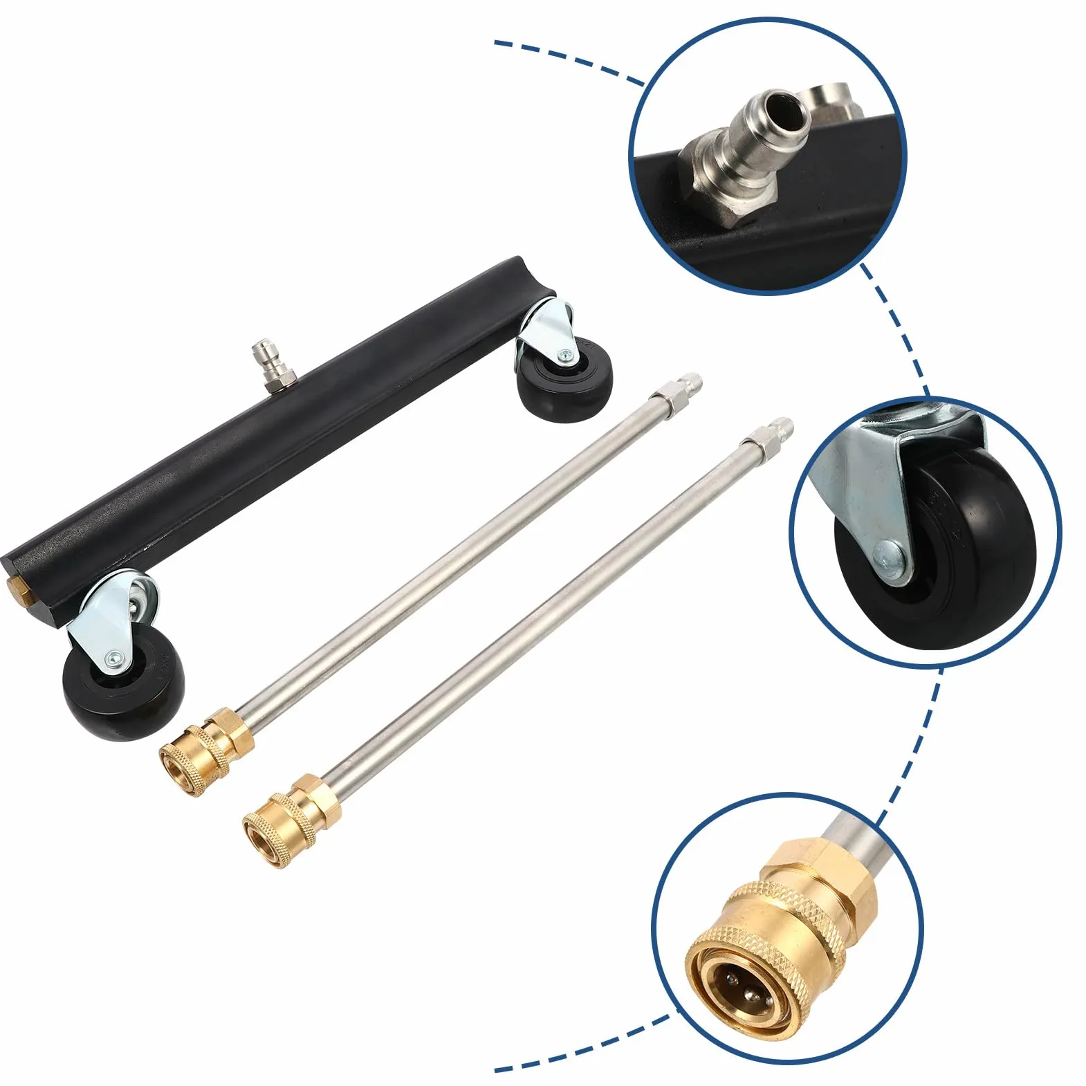 Toyvian Cepillo para Hidrolavadora para Bajos de Coche Rueda Giratoria | Boquilla de Lanza Larga, Acero Inoxidable y Latón, Diseño Rodillo, Limpieza de Chasis de Camión y Vehículo Comercial