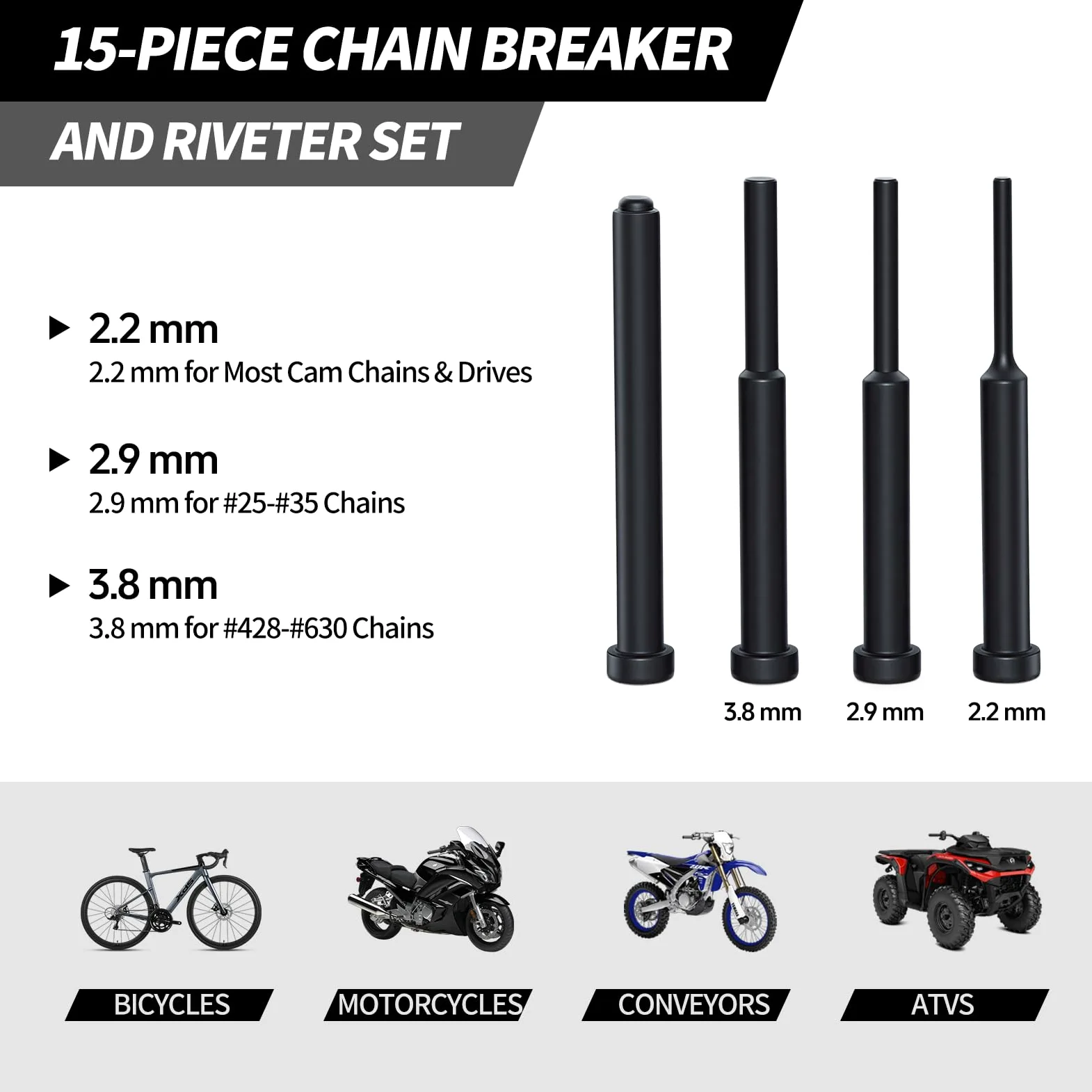 Thsakzo13 Piezas Kit de Kit Cadena Moto, Rompedor de Cadena de Motocicleta interruptores de cadena para motocicleta, herramienta de extracción de cadena y kit de remachadora cadena moto