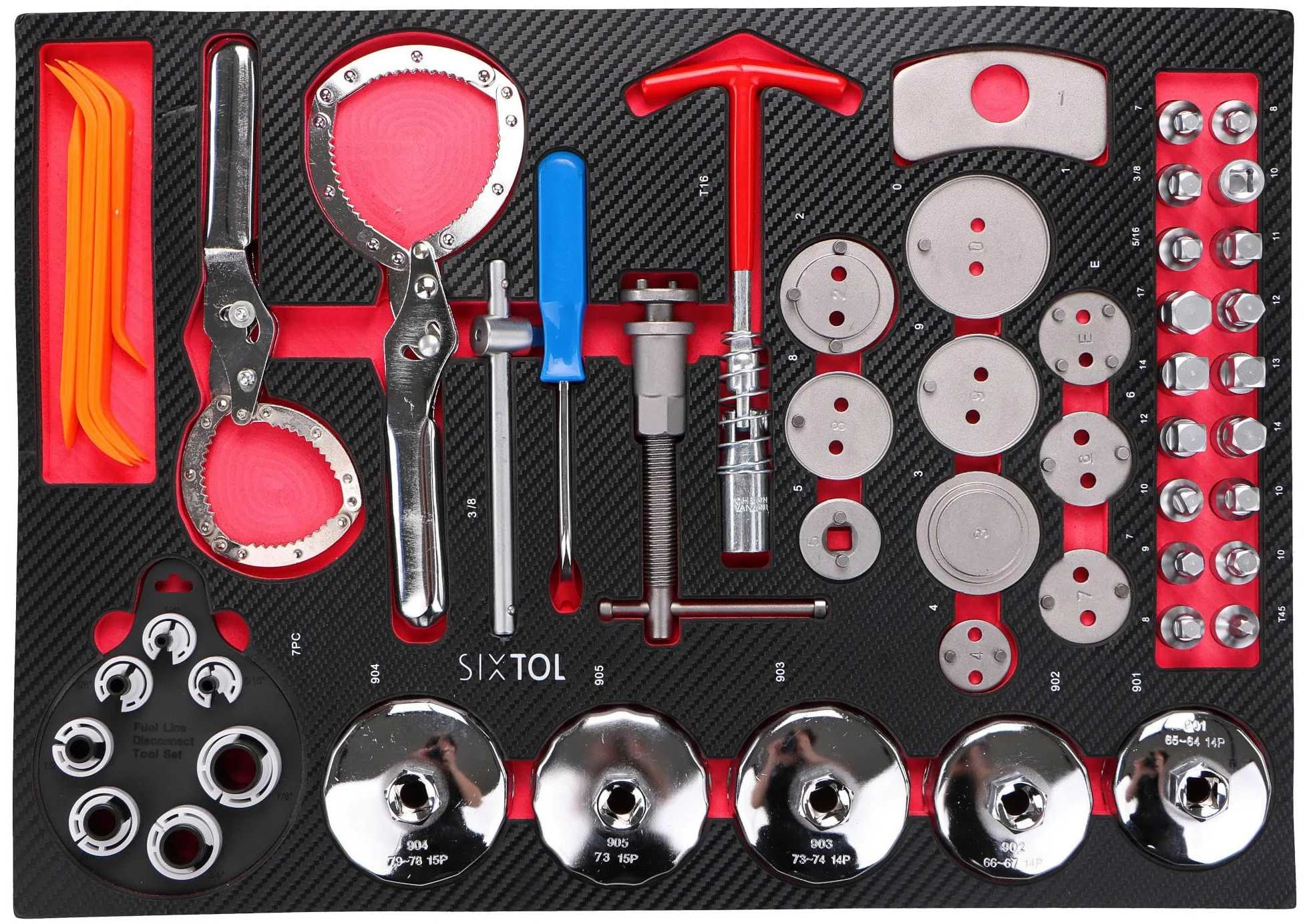 Mechanic Tool Tray 10 | Módulo de Herramientas 52 Piezas | Reajuste de pistón de Freno, Herramienta de Filtro de Aceite y Adaptador de línea, Inserto EVA para Carro de Taller