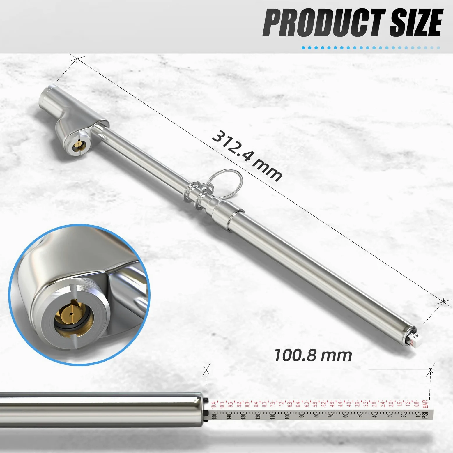MEANLIN MEASURE 5Pcs Manómetro de presión de neumáticos tipo recto doble de plata，Manómetro de presión de aire de doble cabezal，Rango de presión 0.8~10.4 Bar(Adecuado para camiones, etc）.