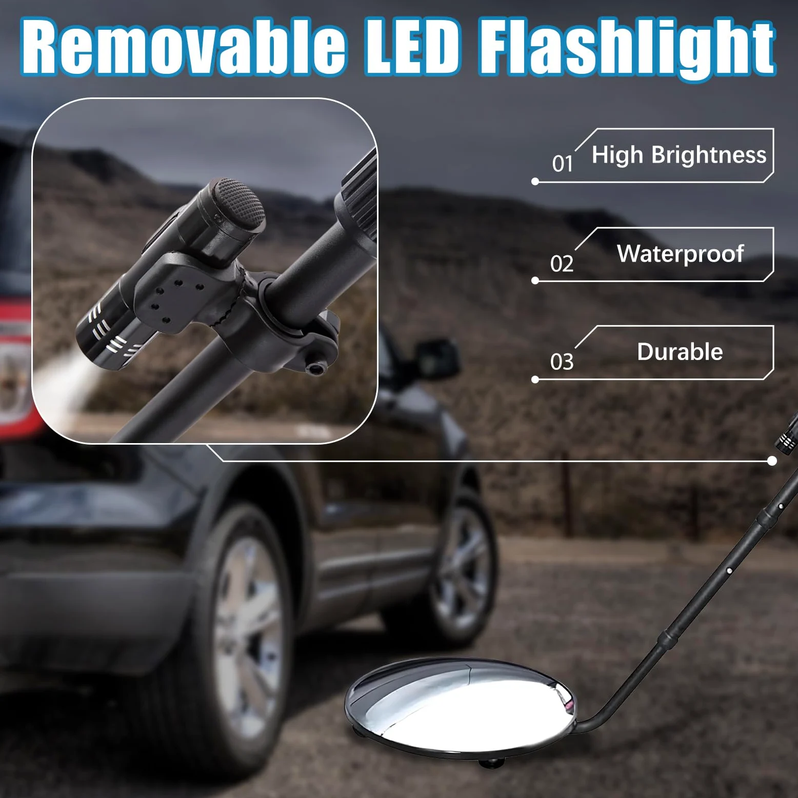Espejo de inspección Debajo del vehículo, Espejo de inspección telescópico de 55 Pulgadas con Ruedas y luz LED, Espejo de búsqueda Convexo para inspección de Seguridad Debajo de automóviles