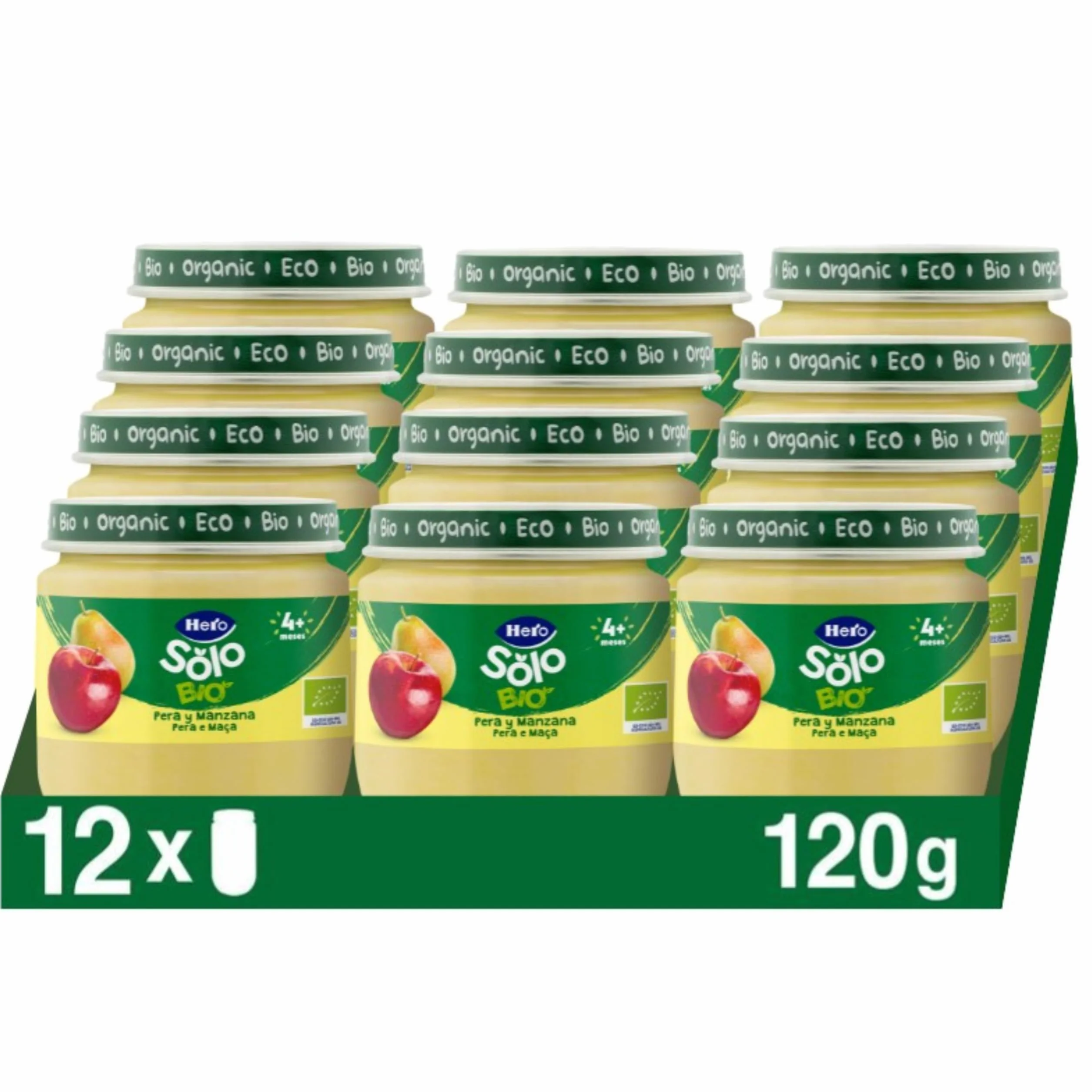 Hero Solo Bio Tarritos de Pera y Manzana 100% Ecológico - Pack 12 x 120 g