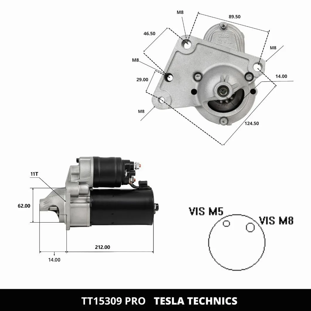 TT15309 PRO - Motor de Arranque 12V 1.3kW - Ref OE 0986021651, 5802AZ - Compatible con Peugeot/Citroën/Toyota.