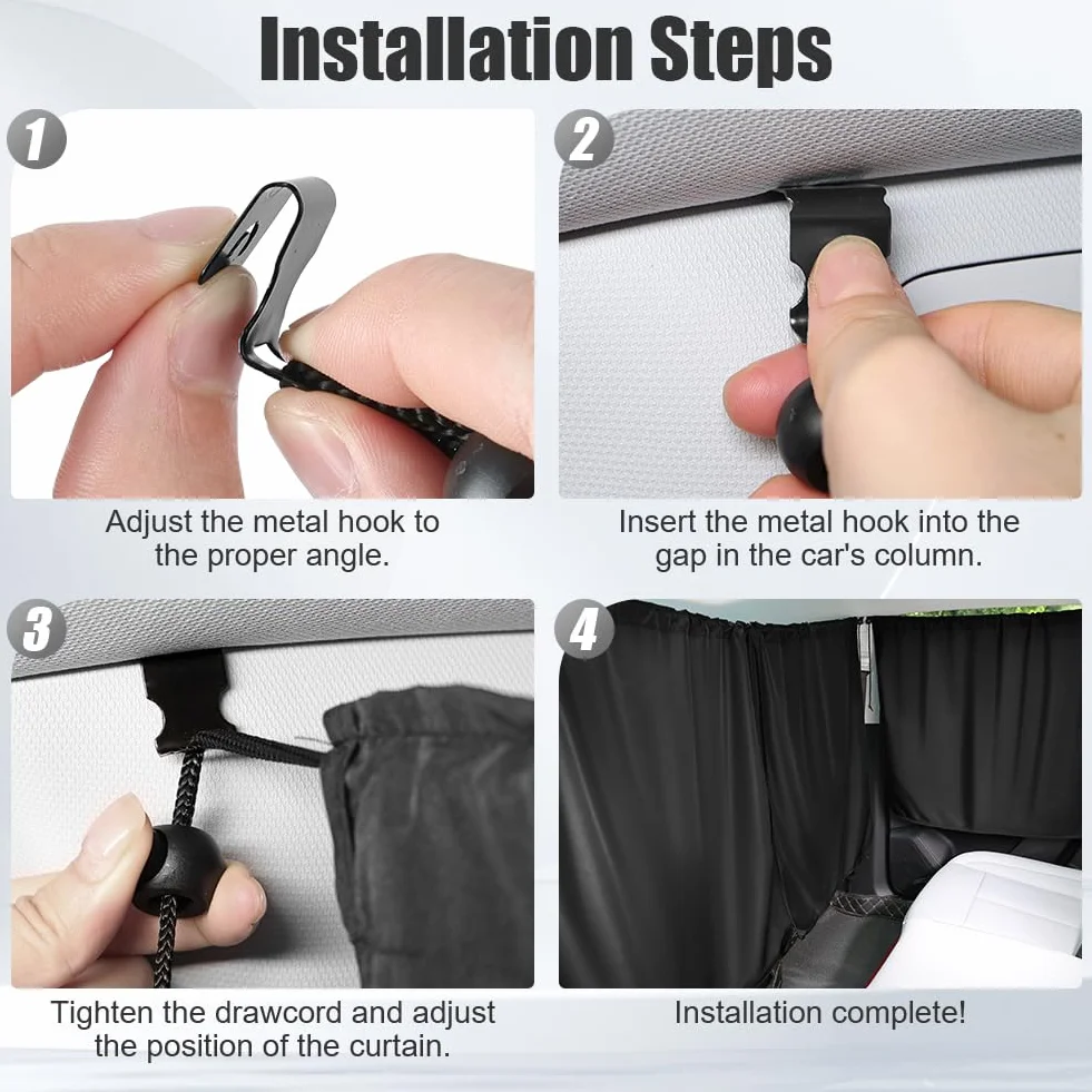 Cortinas Divisorias de Coche, 140*80CM Cortina para Automóvil para Privacidad, Incluye 1 Cortina de Asiento y 2 Cortinas Laterales, Desmontable, Aplicable a Sedán, SUV