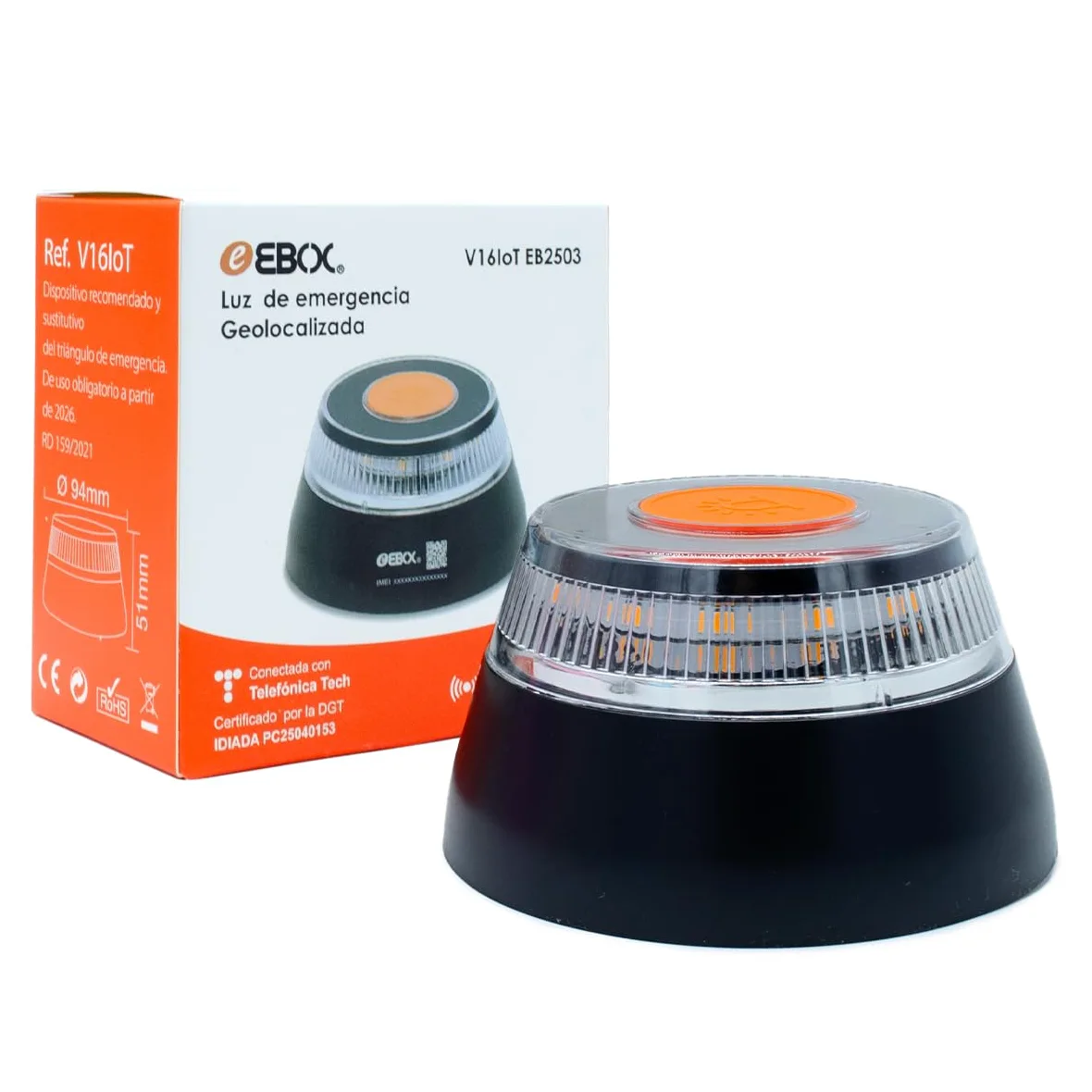 ms móvil shop Baliza V16 Homologada DGT Luz de Emergencia IoT | Señal Conectada Geolocalizada DGT 3.0, Sustituye Triángulos, Base Magnética, Visibilidad 1 km 360°, Autonomía 6h, Incluye Pilas AA