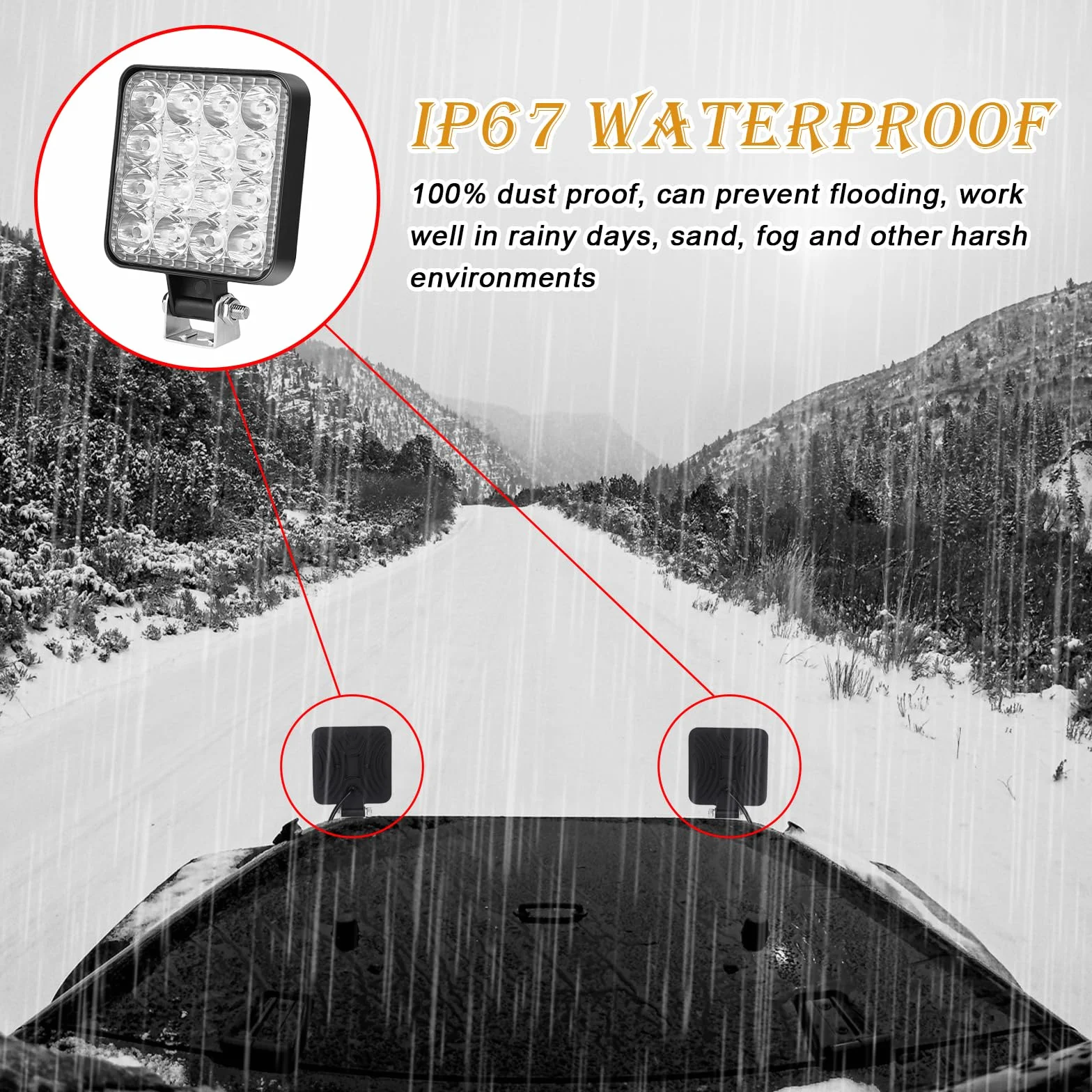 Sporgo 6 unidades de faros LED de trabajo: cuadrado 12 V 48 W LED Faro, Offroad Faros de marcha atrás faros de marcha atrás IP67 resistente al agua para excavadoras, tractores, remolcadores, ATV,