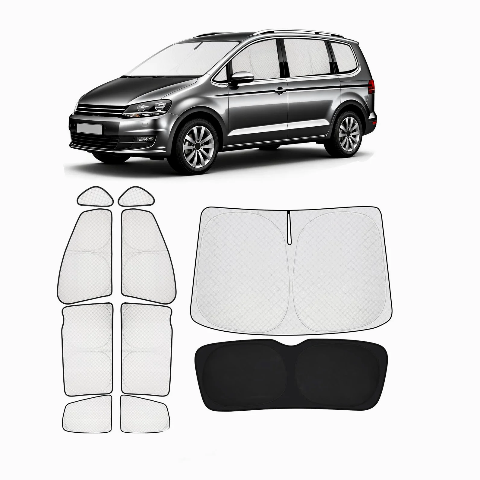 Parasol para VW Sharan 2010-2020 Parabrisas Ventanas Laterales y Trasera | YGYQZ, 100 % Opacidad, Ajuste Perfecto, Tejido de 6 Capas Reforzado, Efecto Refrescante, Protección UV, Privacidad Total