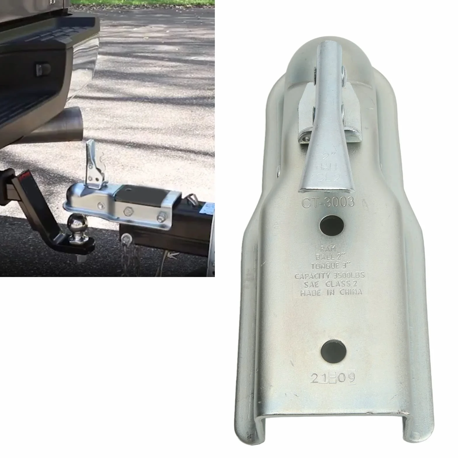 Acoplador de Bola de Enganche de Remolque， Acoplador de Remolque de Lengüeta Recta Bola de Enganche de 50 Mm Canal de 75 Mm Capacidad de Carga 3500 para Tubo Cuadrado de 75 Mm