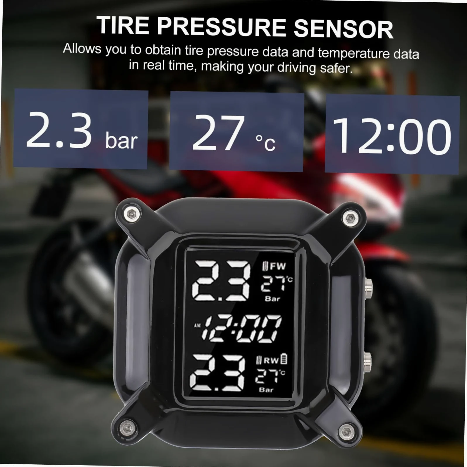 Anneome Monitor De Presión De Neumáticos para Motocicleta, Sensor Digital De Alta Precisión, Sistema Profesional De De Presión y Temperatura, Uso Seguro y Confiable para Motoristas
