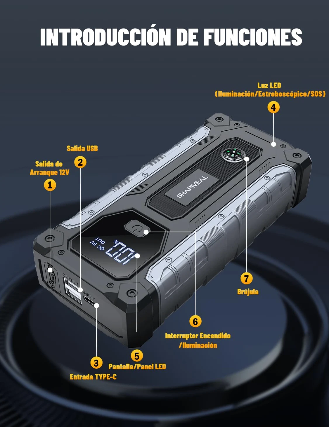 Arrancador de Coche, 10000A Arrancador de Baterías de Coche, 12V Arrancador de Portátil con para All Gasolina o 10L Diesel, Clips de Seguridad Inteligentes, Portable Jump Starter con Linterna LED