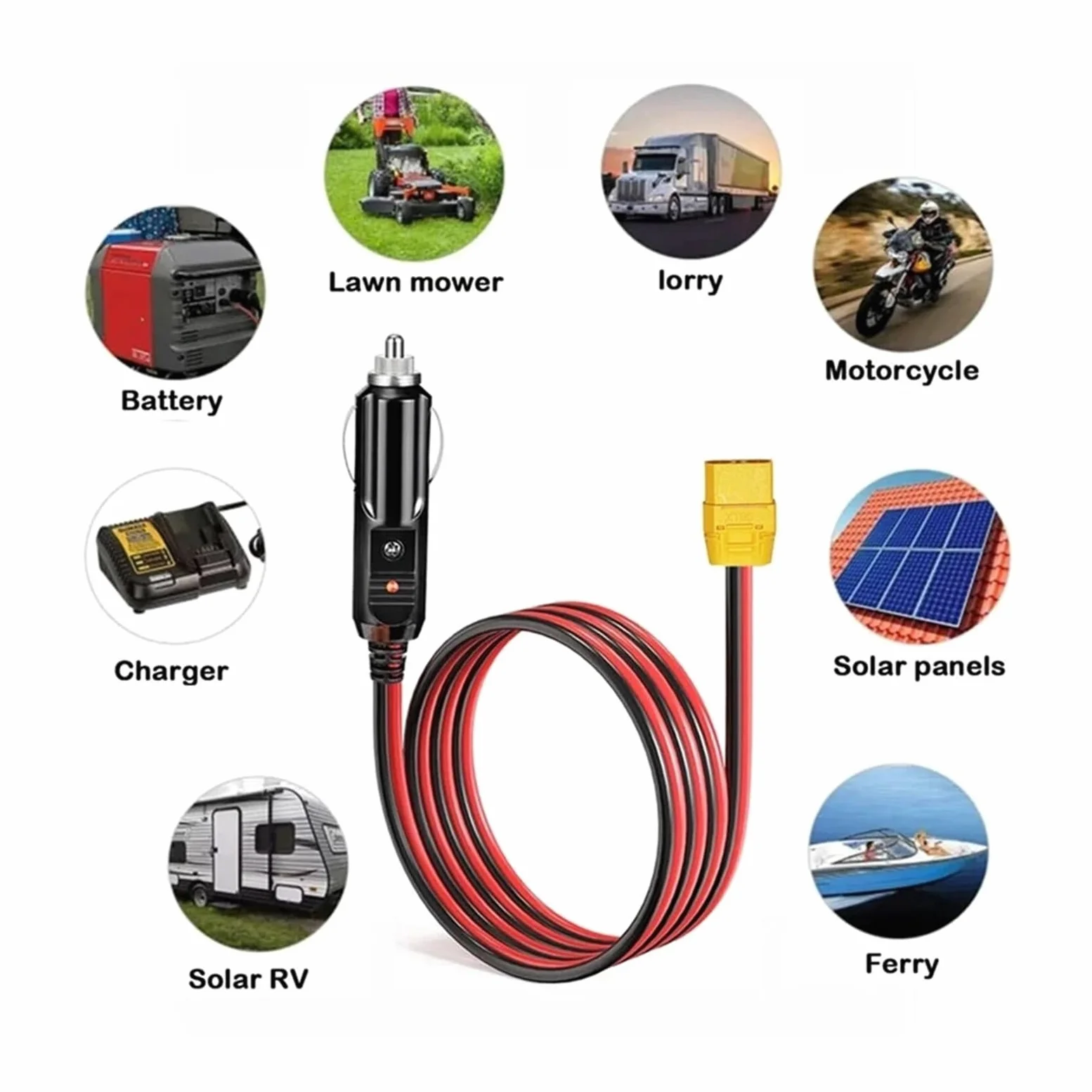 XT90 - Cable de enchufe hembra a encendedor de cigarrillos 14AWG 12V para carga de estación de energía del generador solar