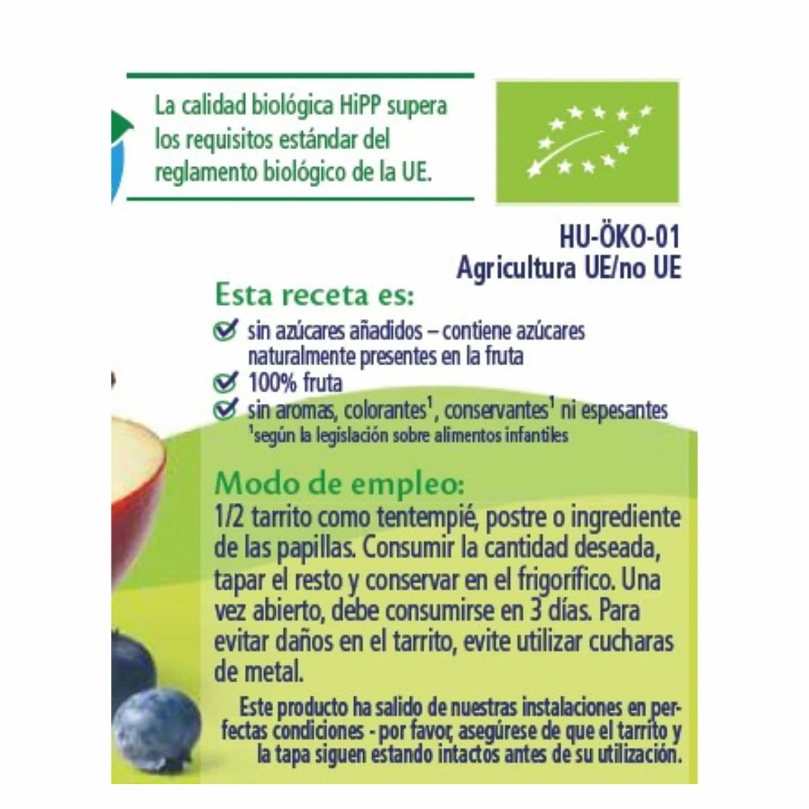 HiPP Biológico Papilla Mis Primeras Frutas Manzana con Arándano y Plátano BIO Pack 6x190g Sin Gluten Lactosa Azúcares Añadidos Apto 4 Meses