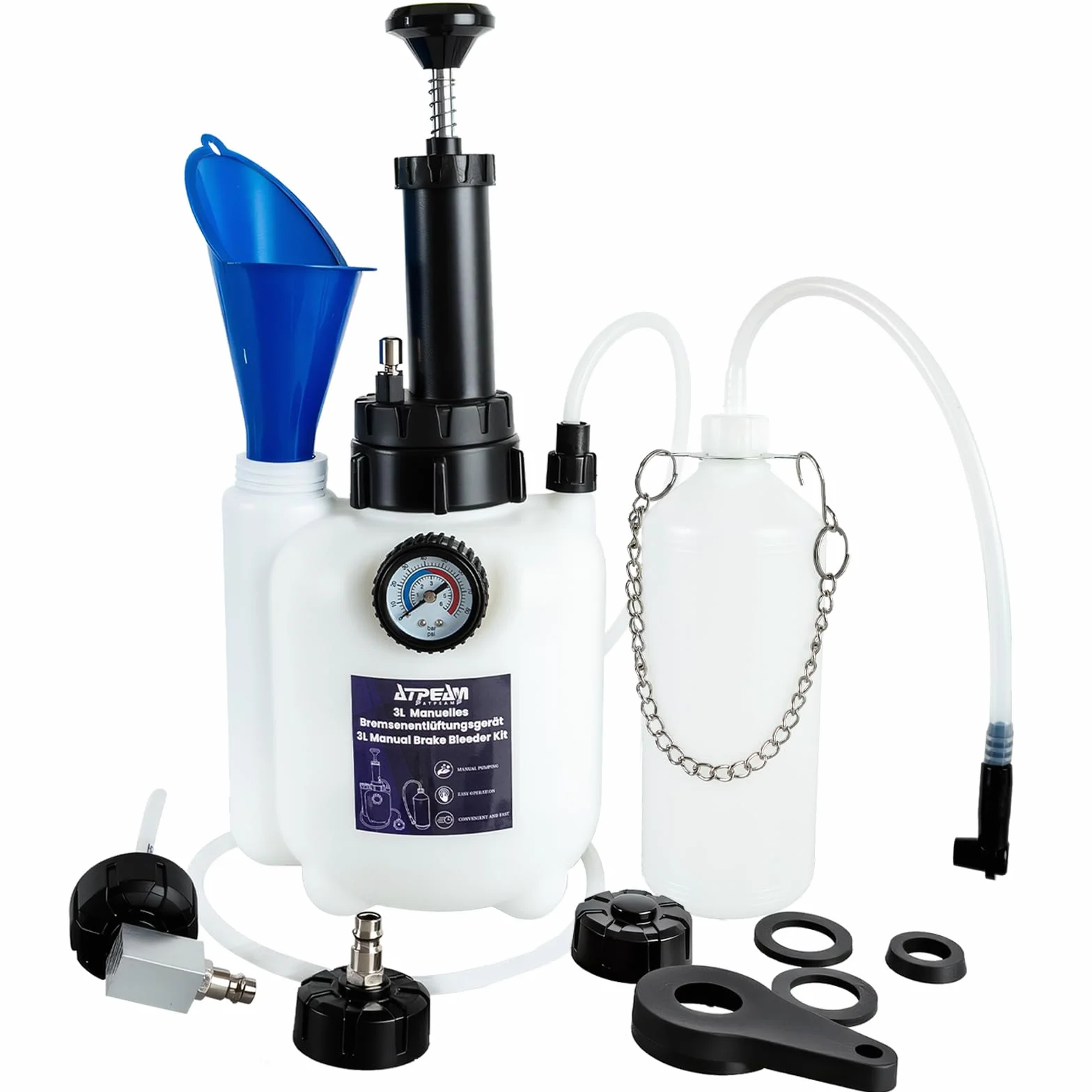 ATPEAM Bomba Manual de Aceite 3L, Purgador de Frenos y Kit de Extracción de Líquidos, Herramienta Universal para Cambio de Aceite y Purga de Sistemas de Frenos