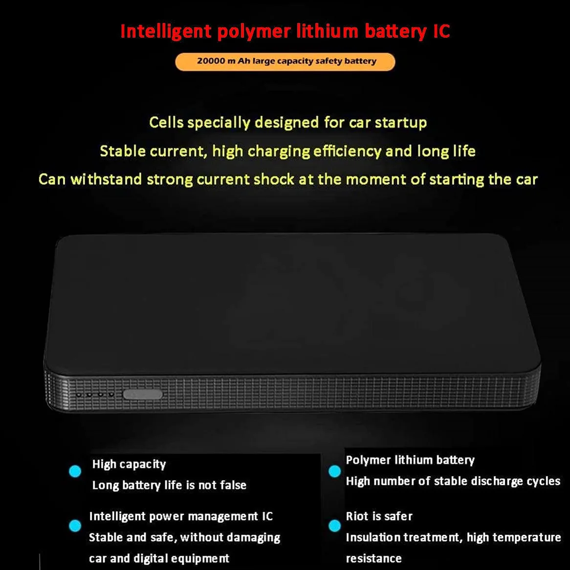 Arrancador de Coche de 12 V y 20 000 mAh, Amplificador portátil para Coche, Dispositivo de Arranque de Emergencia con Pinza, Linterna LED y Cable