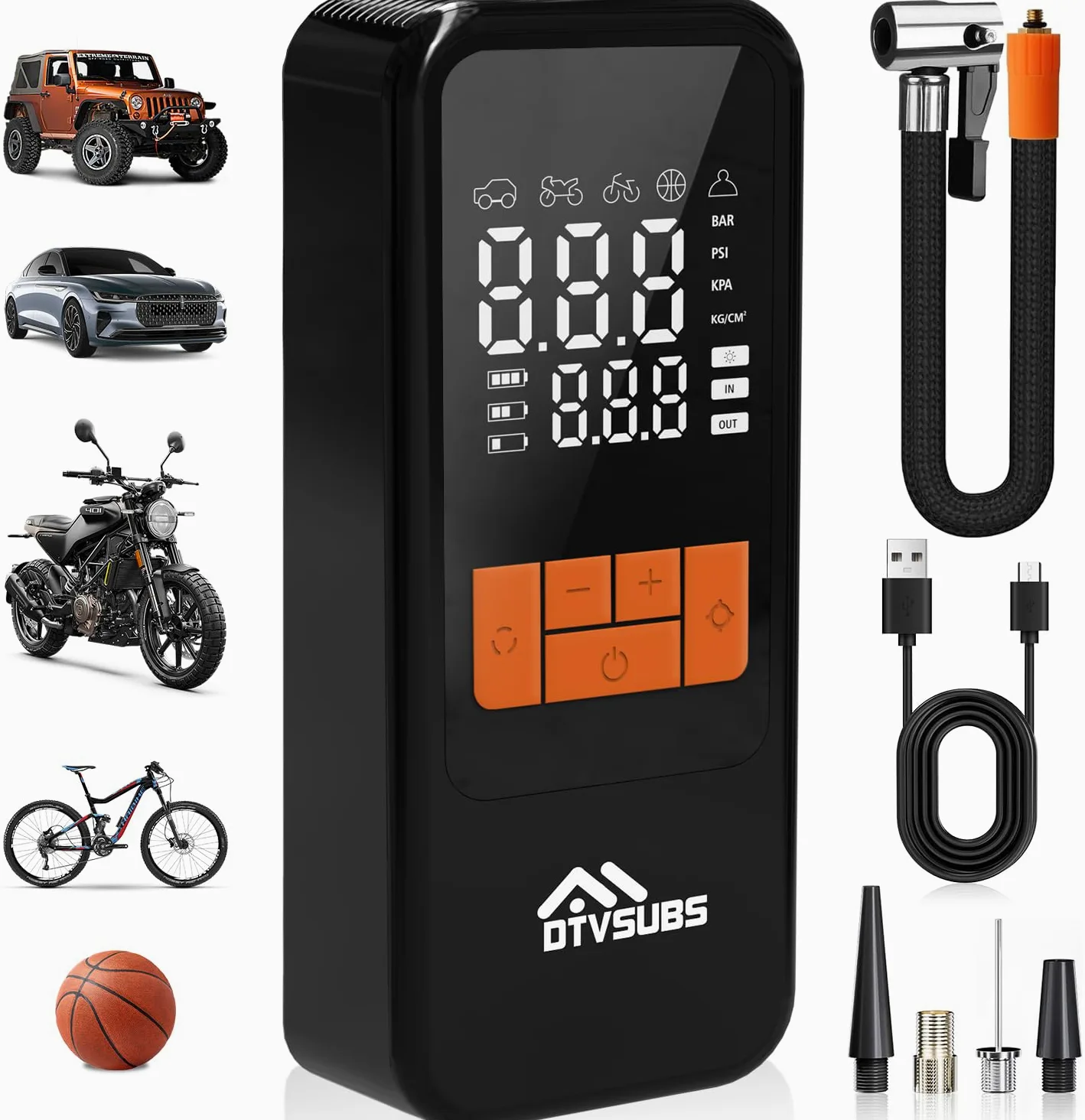 Compresor de aire portátil inflador de neumáticos, bomba de aire inalámbrica 4 veces más rápida para neumáticos de coche, bomba de aire de 150 PSI con medidor de presión y luces LED para autos