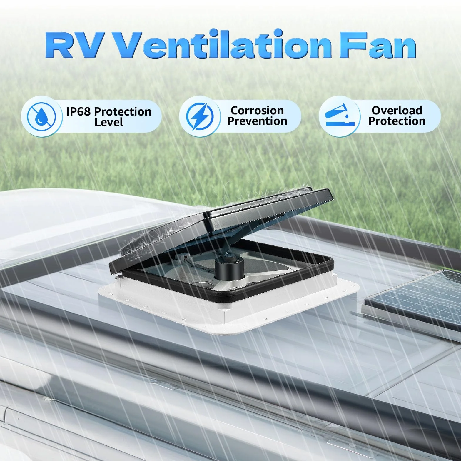 Ventilador de techo para autocaravanas IP68 12V 10 aspas reversibles LED integrado