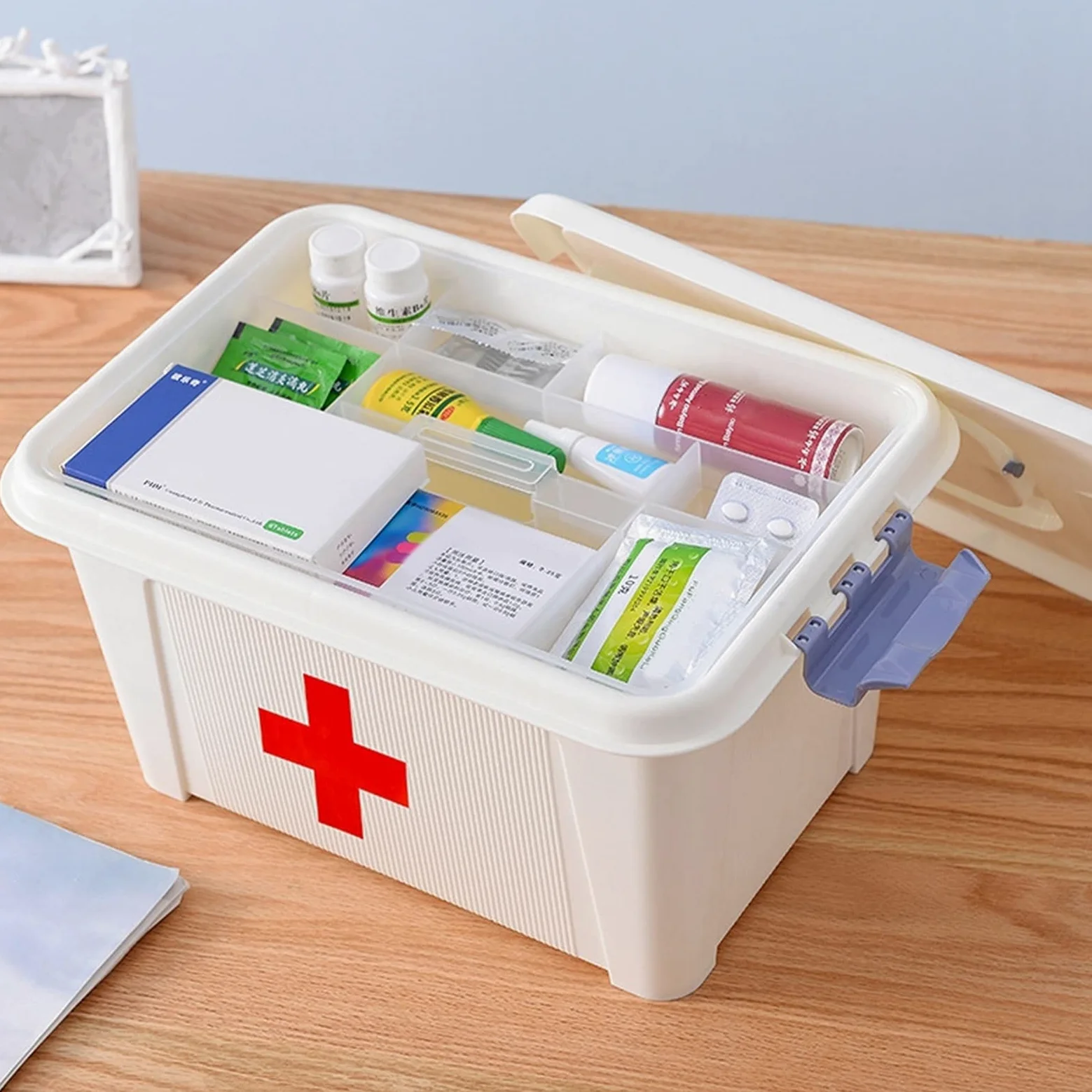 Botiquín de Primeros Auxilios portátil, Caja de Almacenamiento de medicamentos, botiquín de Primeros Auxilios Familiar Multifuncional con Mango, botiquín de Primeros Auxilios para Coche