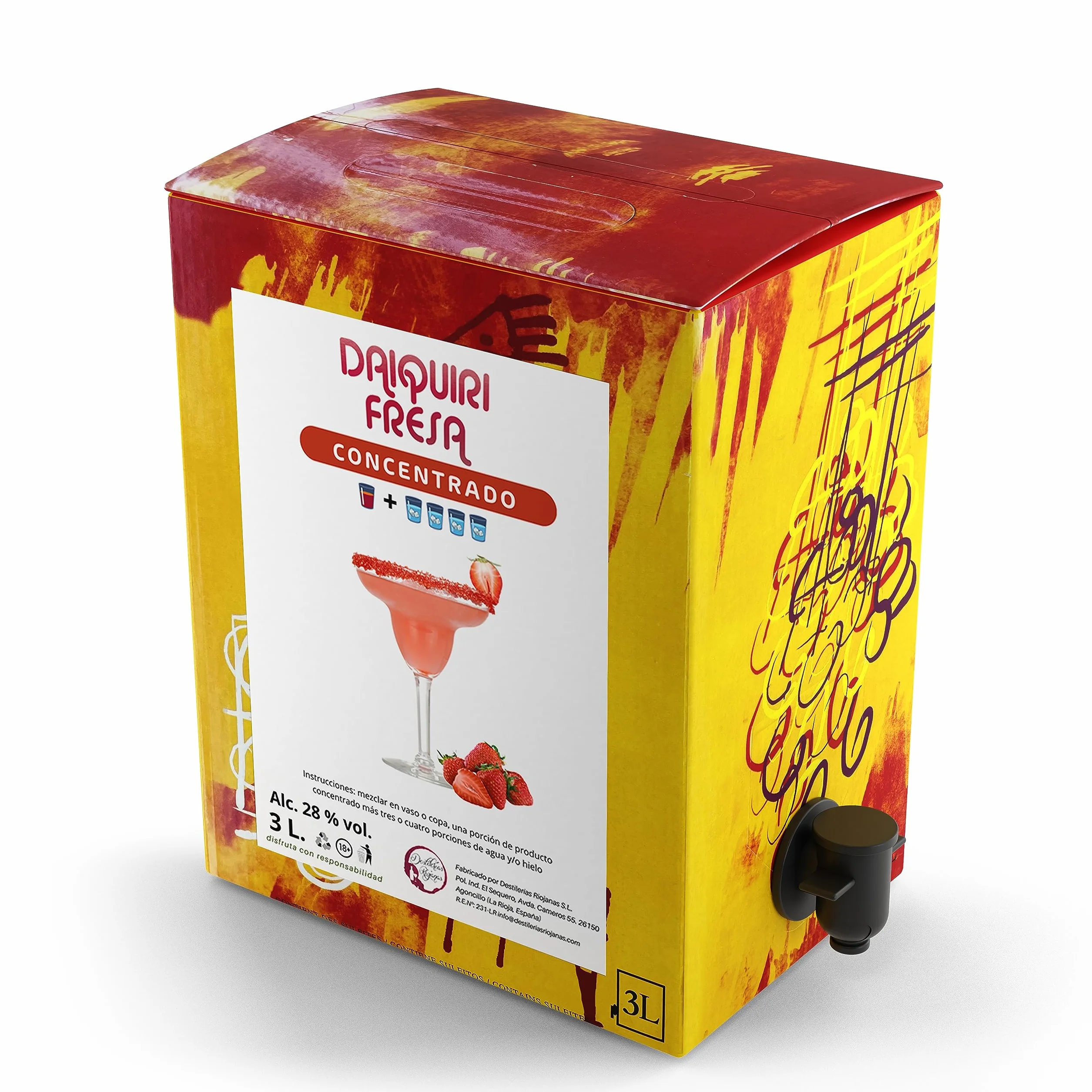 Destilerías Riojanas Concentrado de Daiquiri Fresa Bag in Box 3,3 Kg (3L) rinde 15L 91 copas
