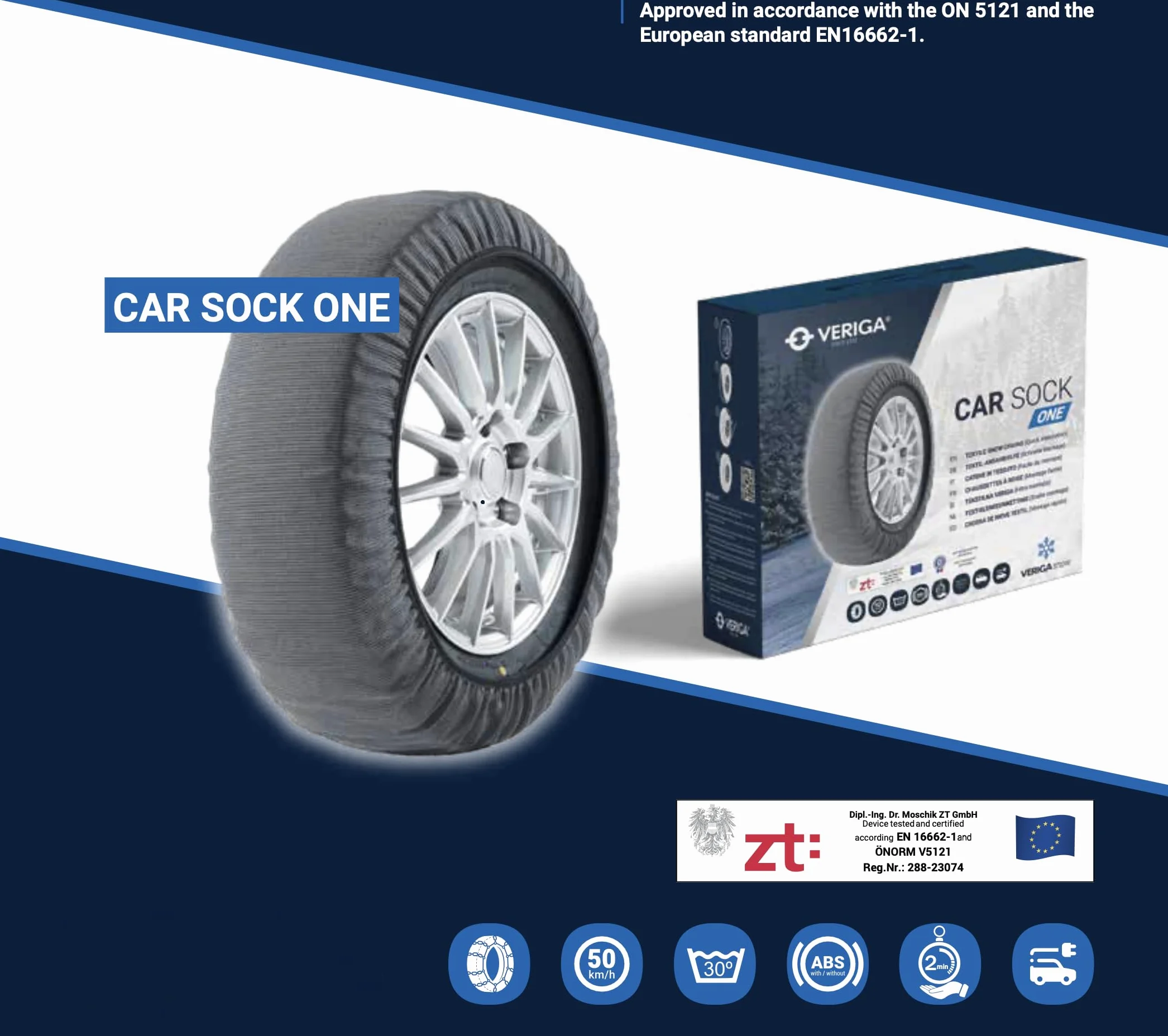 Veriga N11 CAR Sock One - Cadenas textiles para nieve (1 par = 2 unidades), homologadas según EN 16662-1 para la UE, montaje rápido para coches, coches deportivos, SUV, vehículos eléctricos