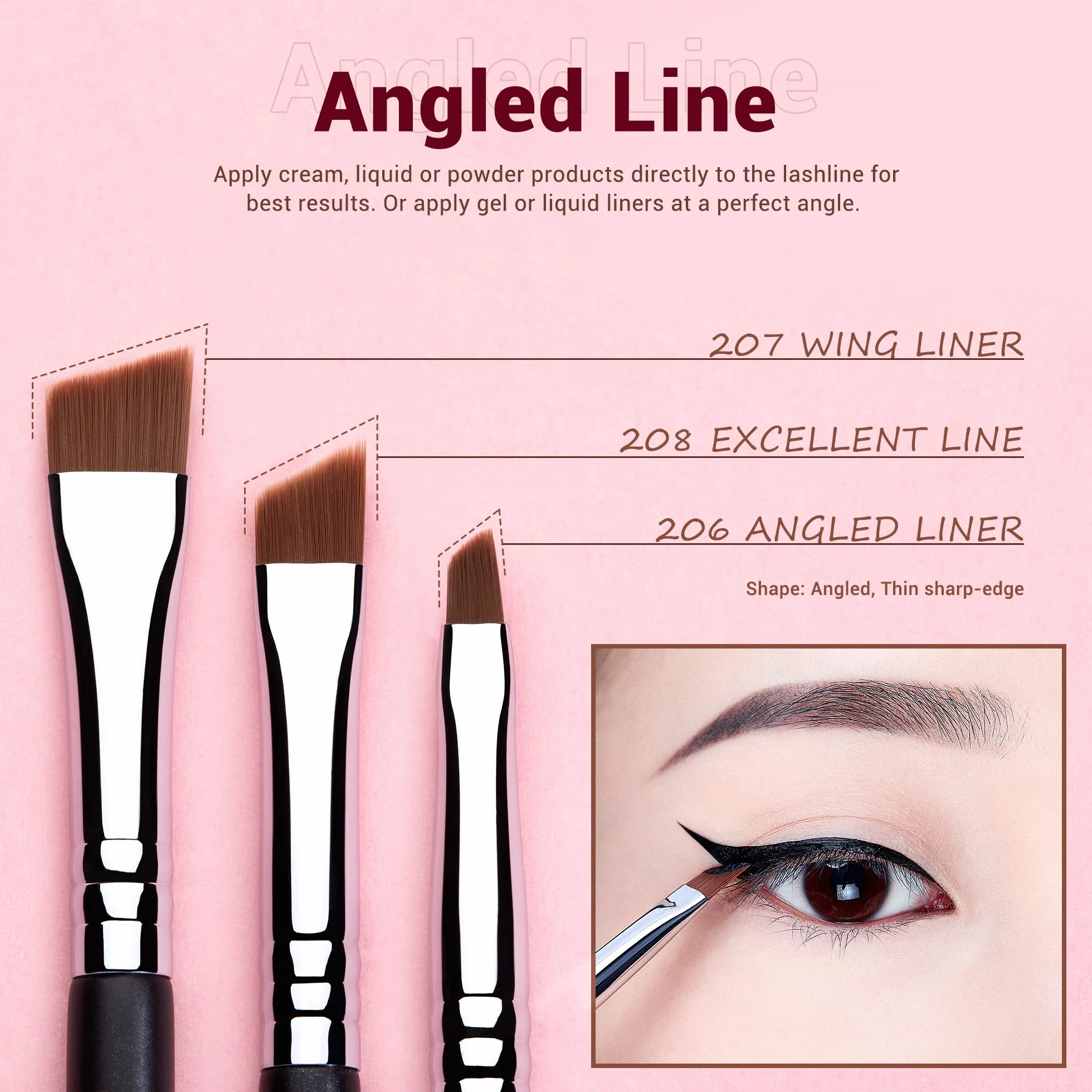 Jessup brochas de maquillaje ojos para delineador, 11pcs set de pinceles maquillaje ojos profesionales definir planos en ángulo con punta de lápiz doblada ultrafina para delineador precisión,T324