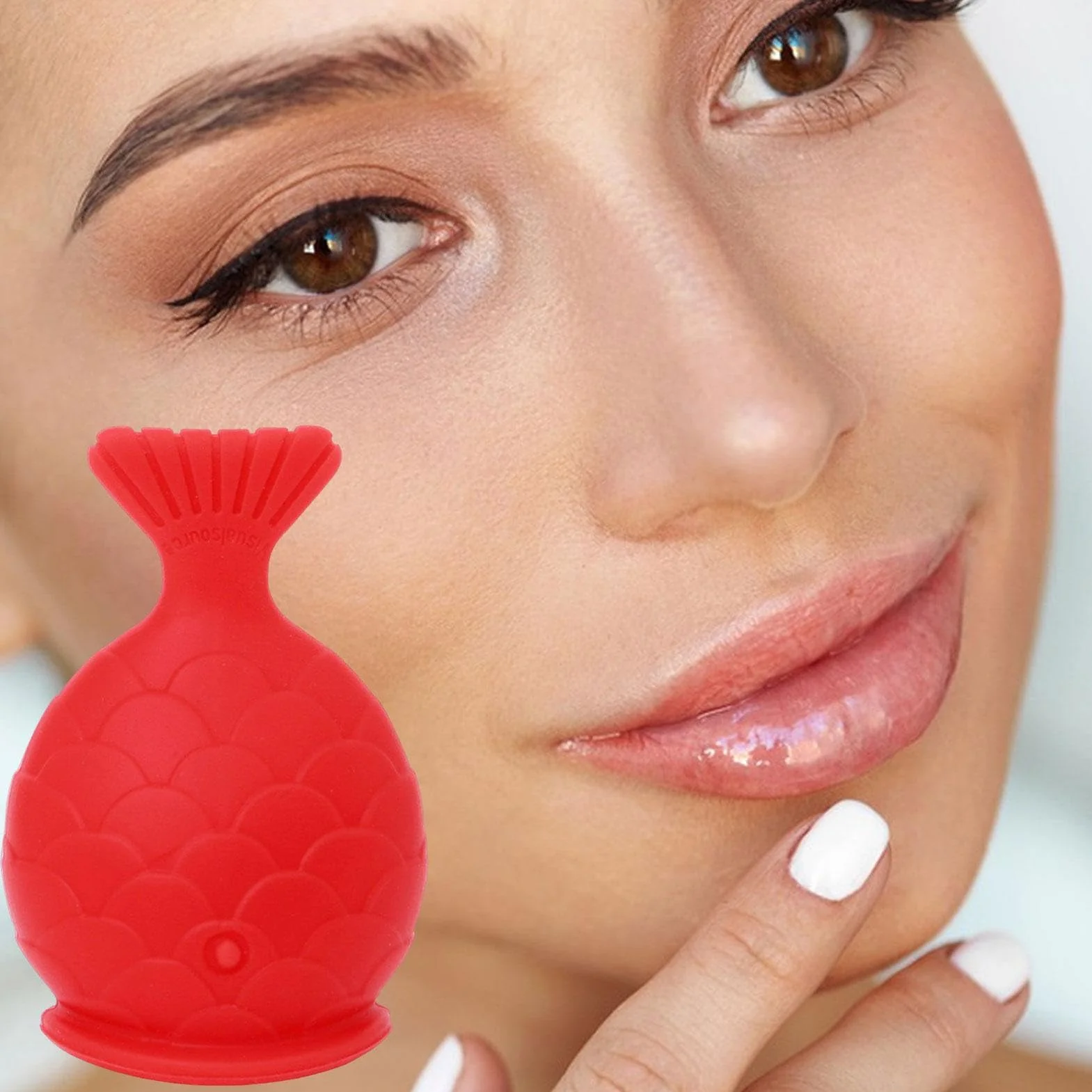 Relleno de labios de silicona con ventosa, potenciador portátil en forma de pez