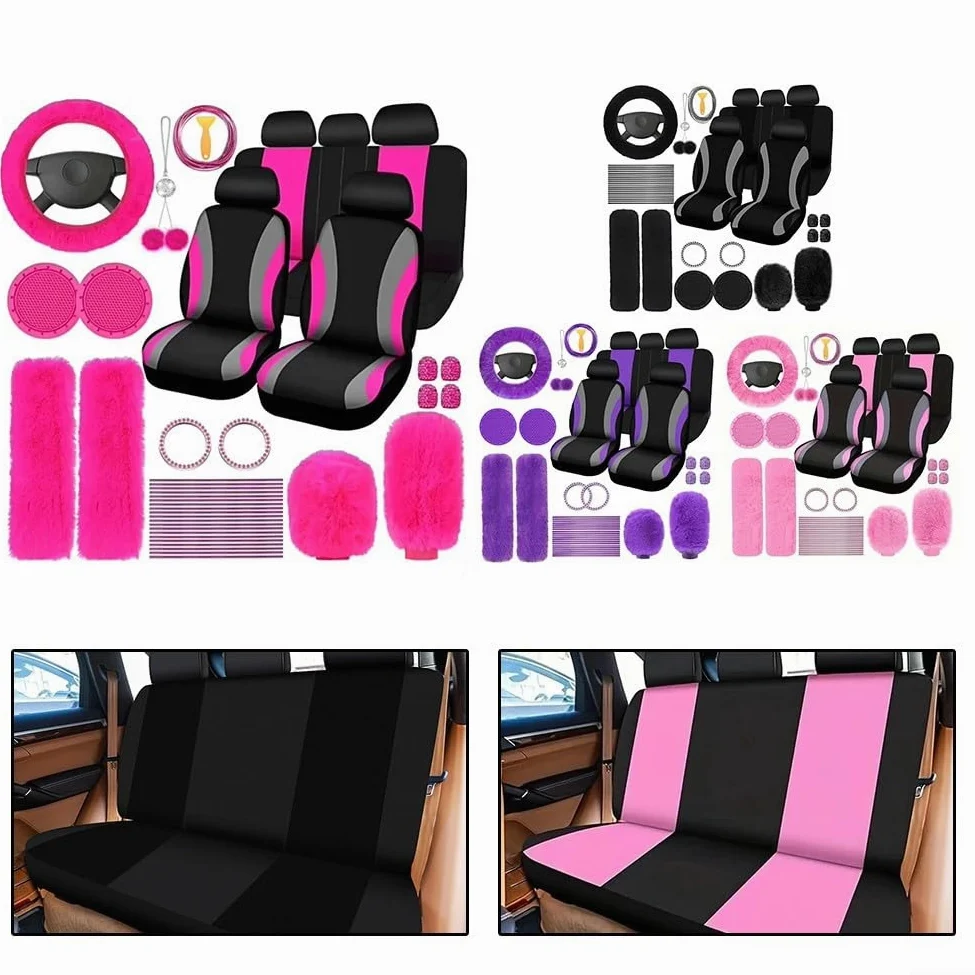 Juego completo de 45 accesorios para coche, incluye fundas de felpa para volante y palanca de cambios para mayor comodidad (morado)