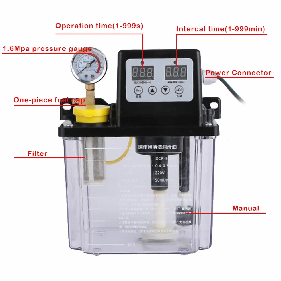 Bomba De Lubricación Automática De 220 V, Bomba De Aceite Electromagnética, Engrasador De Torno Con Pantalla Digital Dual (2L)