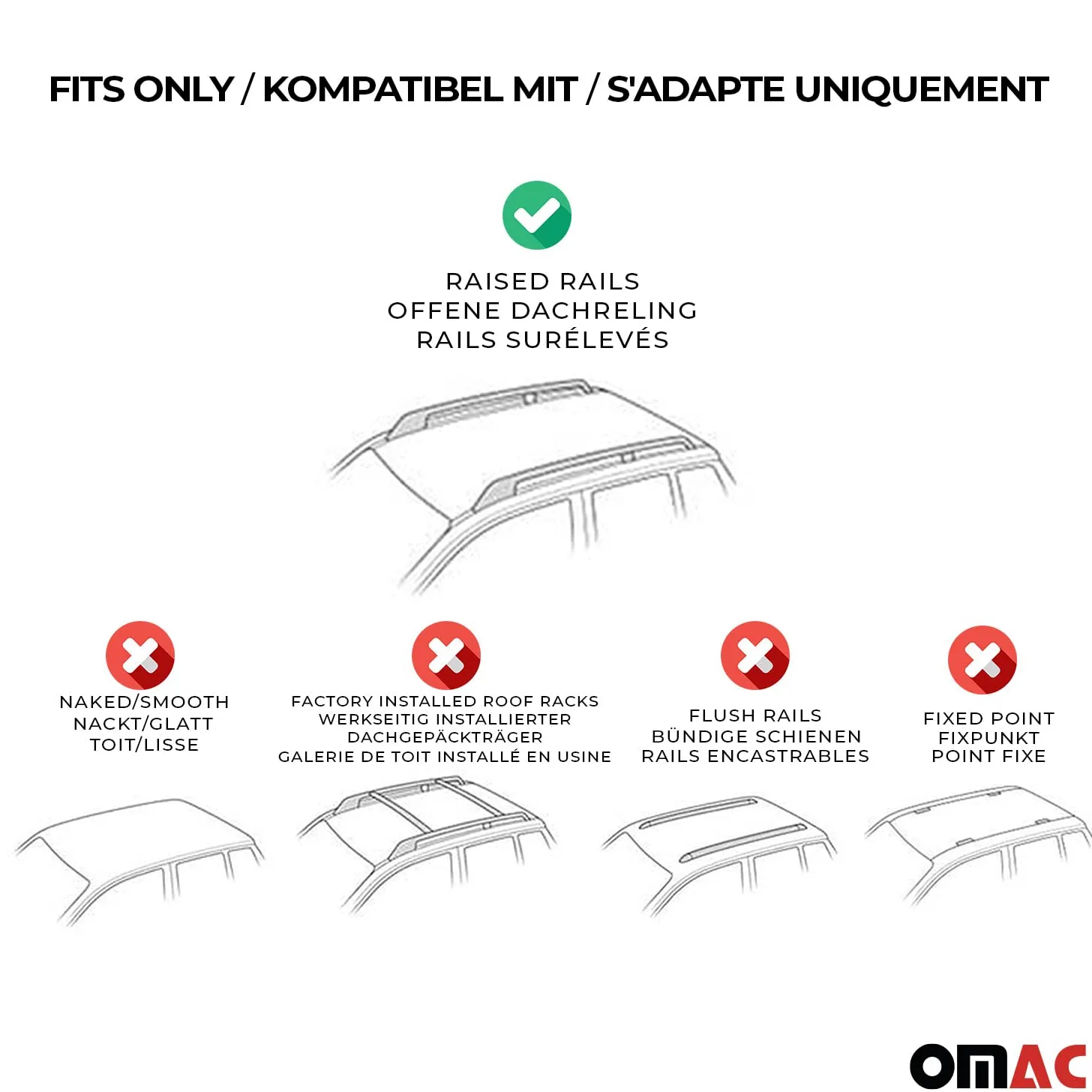 OMAC Barras de Techo Transversales de Aluminio para VW Caddy III 2003-2020 – TÜV/DIN 75302