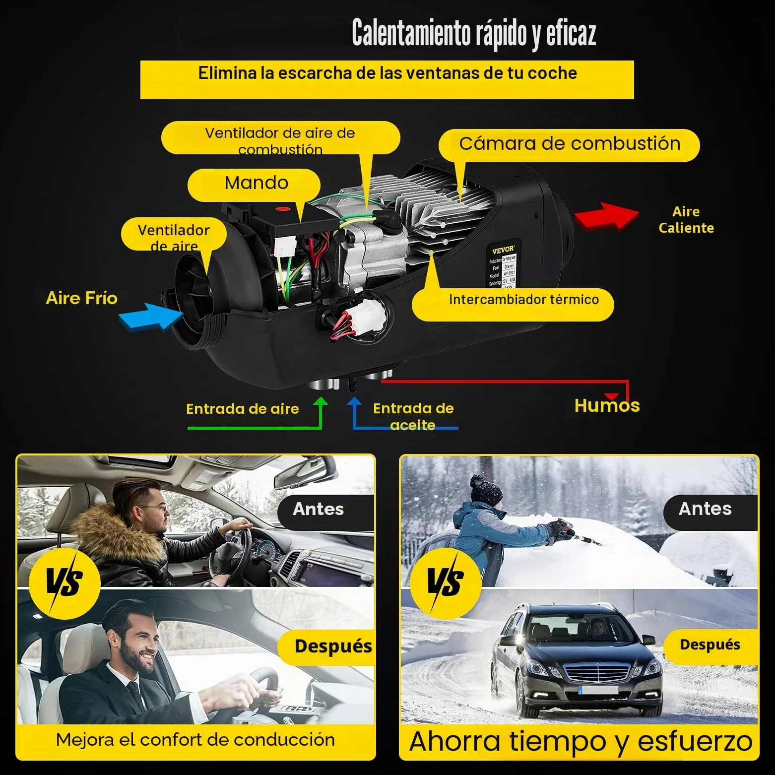 FlowerW Calentador de Aire Diesel 12V 8KW Calentador de Combustible Calefacción Estacionaria Diesel Calentador Coche Diesel con Interruptor LCD, Blanco y Negro