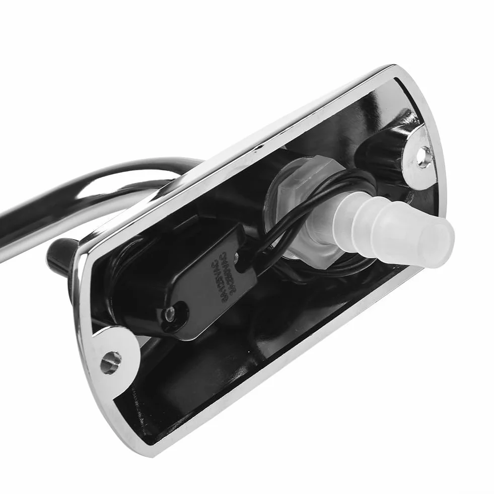 Grifo de cocina de 12 V CC con interruptor integrado y boquilla oscilante de acero inoxidable para aplicaciones de caravana, barco, RV