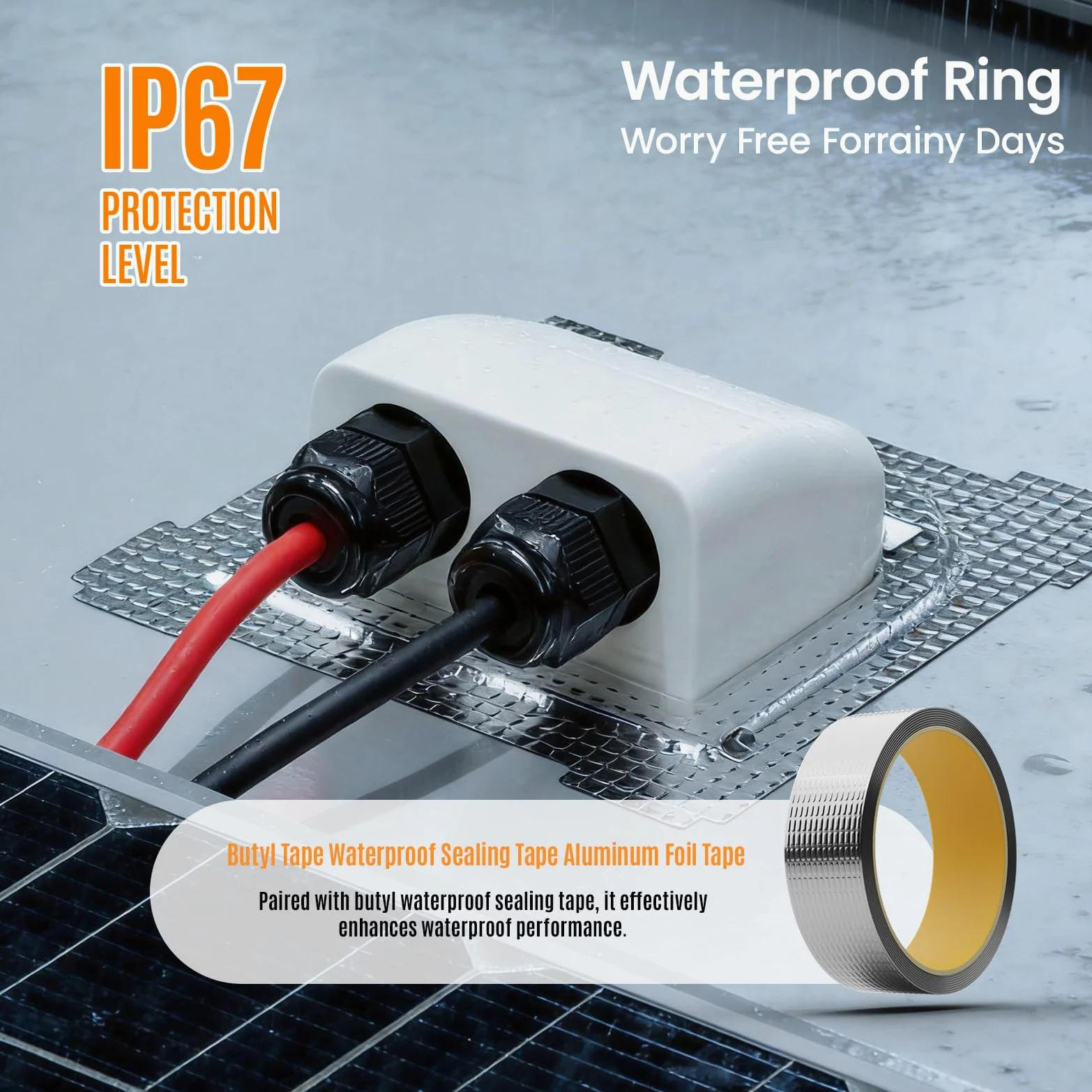 Prensaestopas de entrada de cable solar impermeable PV de múltiples longitudes con carcasa de policarbonato resistente a los rayos UV, incluye cinta de butilo para sistemas solares de caravana