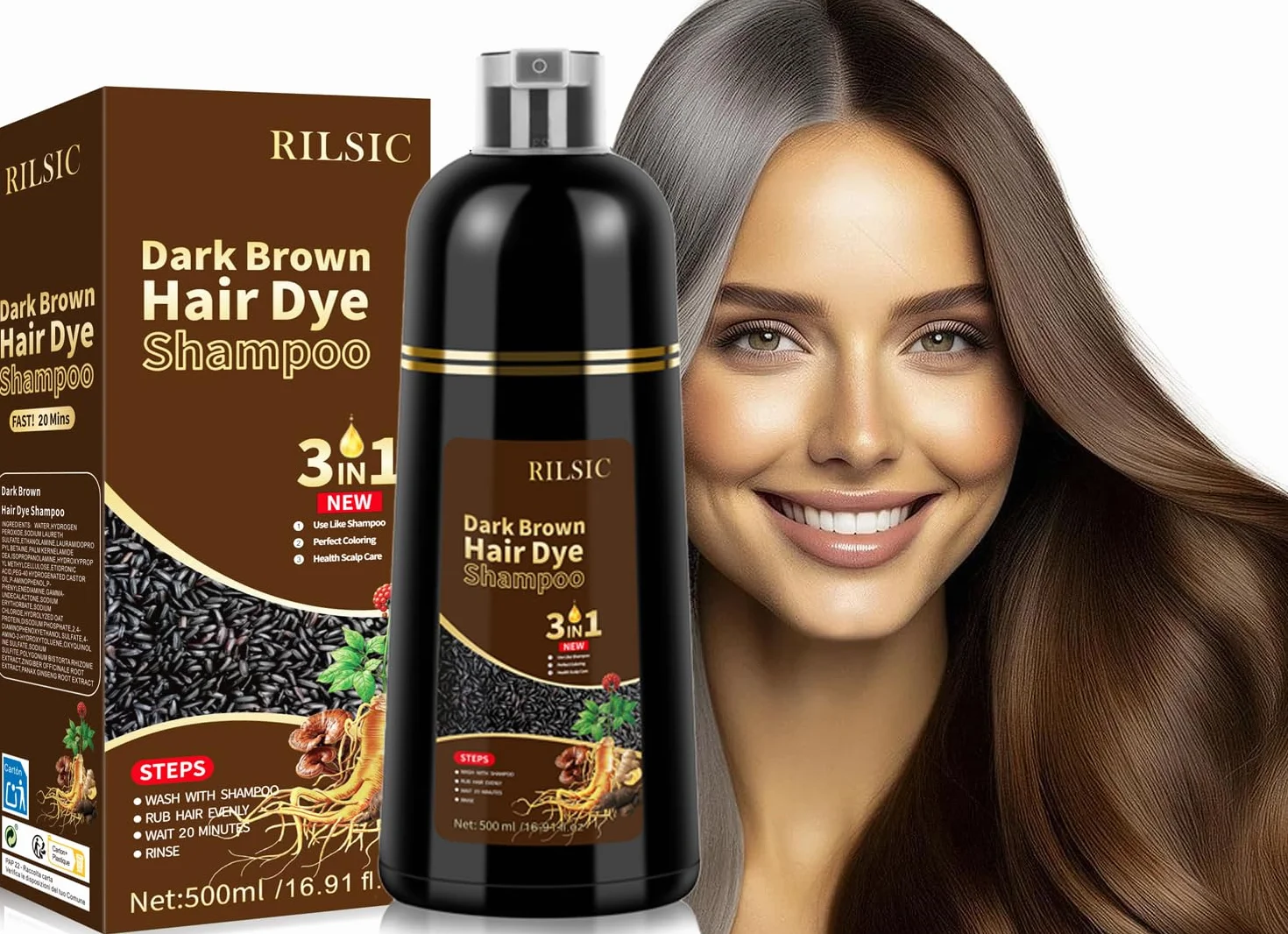 Champú Color Castaño Oscuro 500ml Tinte para Cabello Negro