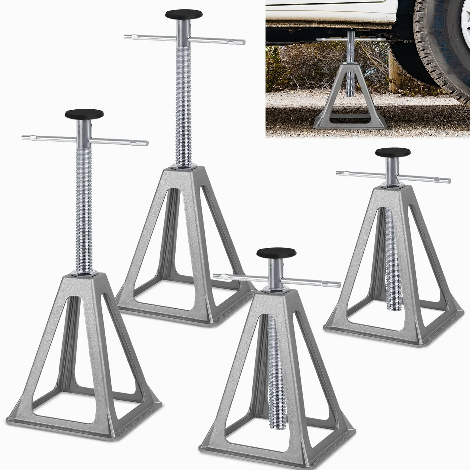 FIVMEN 4 caballete de aluminio para coche, 280 – 435 mm, altura ajustable, 1 T, para remolques, caravanas