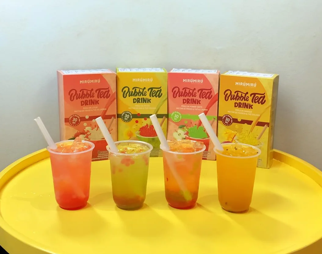 Kit de Bubble Tea MiruMiru - Perlas de Manzana Verde y Néctar de Fresa con Té de Jazmín - Kit Casero para Hacer Bebidas con Pajitas