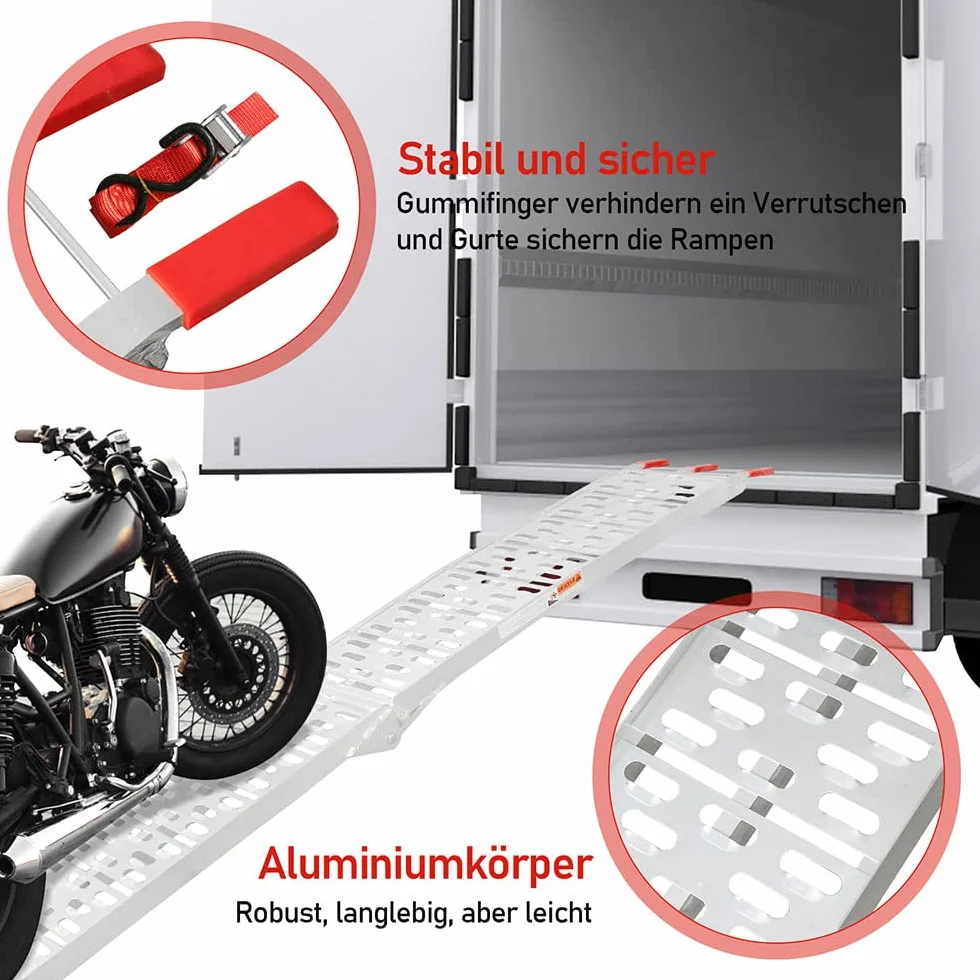 Herrselsam Rampa plegable de aluminio de 226 x 28 cm, rampas de carga de 340 kg, capacidad de carga antideslizante, 1 rampa de aluminio para ATV quad, coche, bicicletas, motocicletas