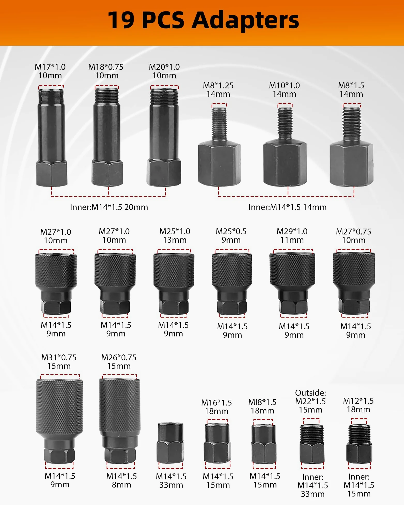 RUIZHI 24pc Extractor Neumático de Boquillas de Inyección - Herramienta de Extracción para Boquillas de Inyección, Inyector de Combustible Diésel, para Bosch Delphi Denso Siemen, con 19 Adaptadores