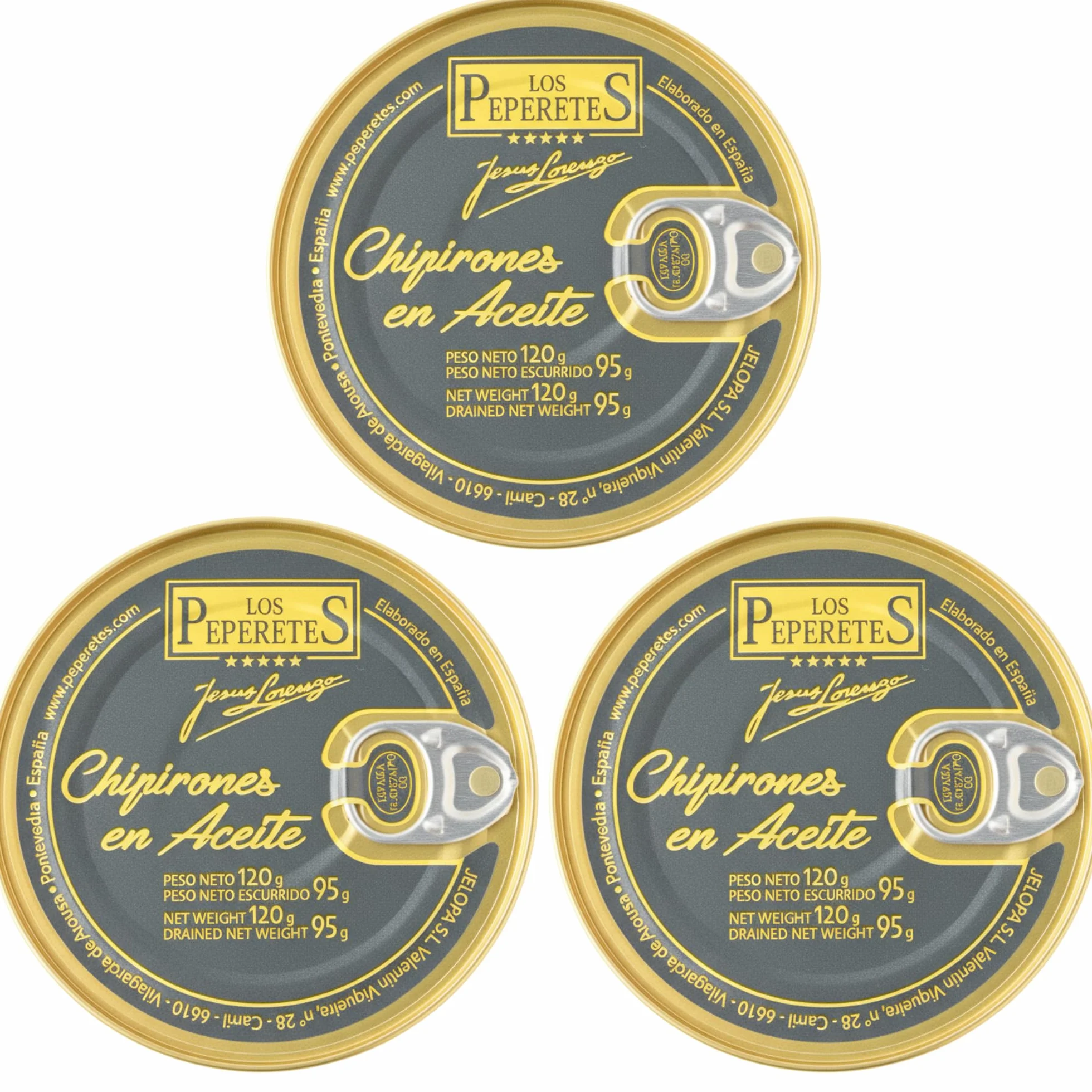 LOS PEPERETES x3 Lata Chipirones en Aceite de Oliva 120 g | Marisco Gallego Gourmet | Conserva Artesanal del Atlántico con Aceite de Oliva Virgen Extra
