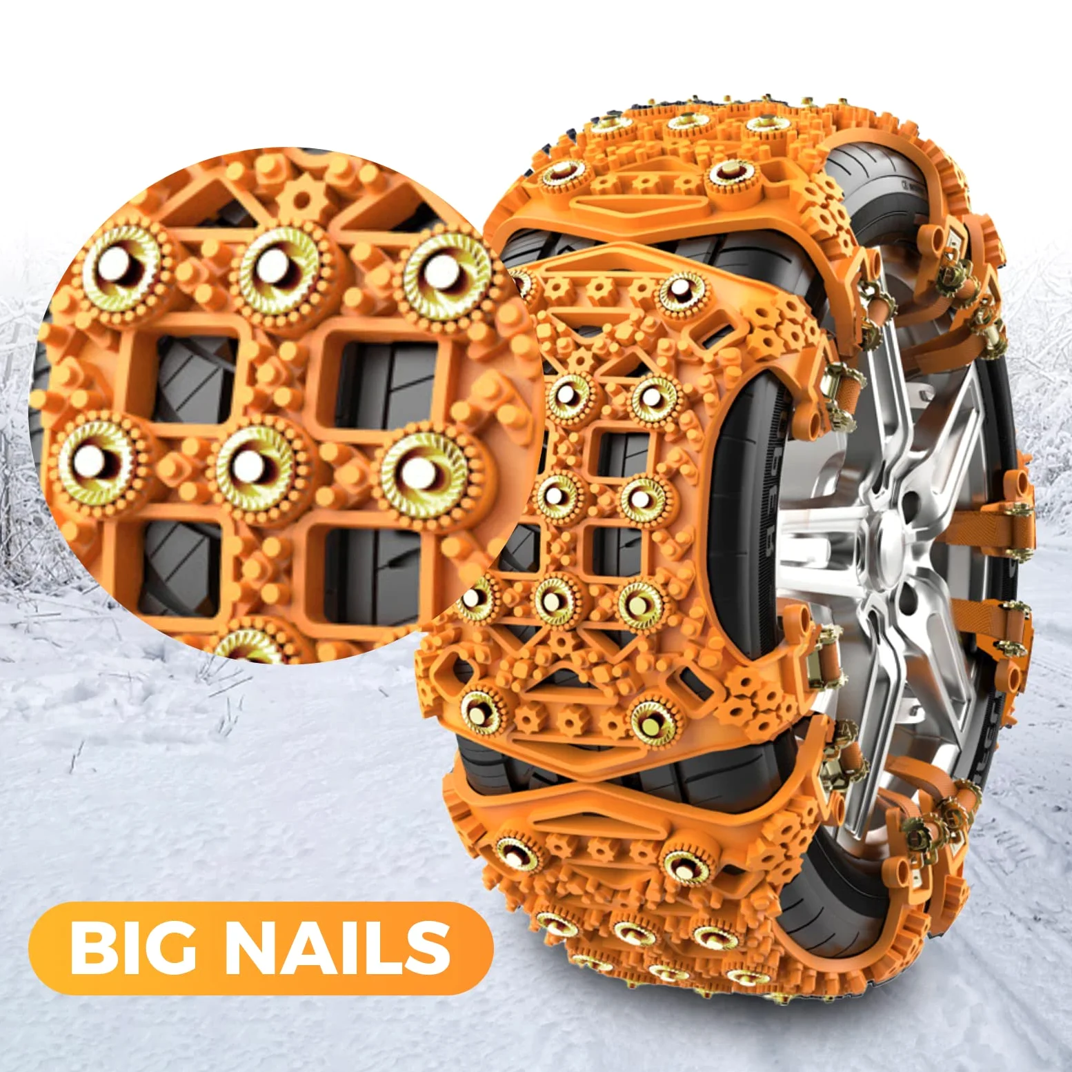 Cadenas Coche Nieve Universales 165-275mm, Cadenas de Nieve para Coche 6 Pcs, WYRIAZA Antideslizante Ajustable Cadenas Nieve Cadenas Nieve 205 55 R16 para Coche Camión SUV - Amarillo
