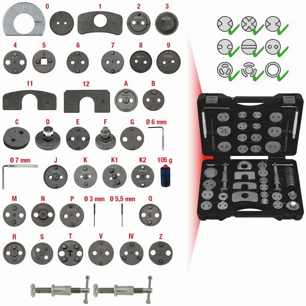 KS Tools 150.1970 Juego de herramientas para reposicionar el pistón de frenos, 41 pzs