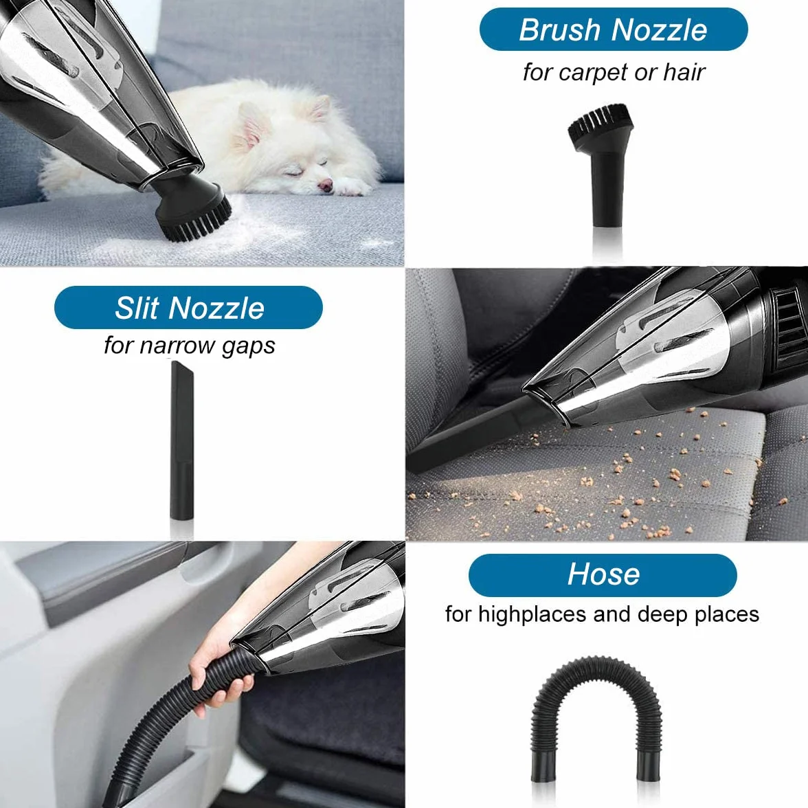 Aspirador de coche Aspirador portátil de mano 120W Aspirador en seco/húmedo 5KPA Potencia de succión 22000r/min Velocidad nominal con cable de alimentación de 11,5 pies para el hogar, automóvil