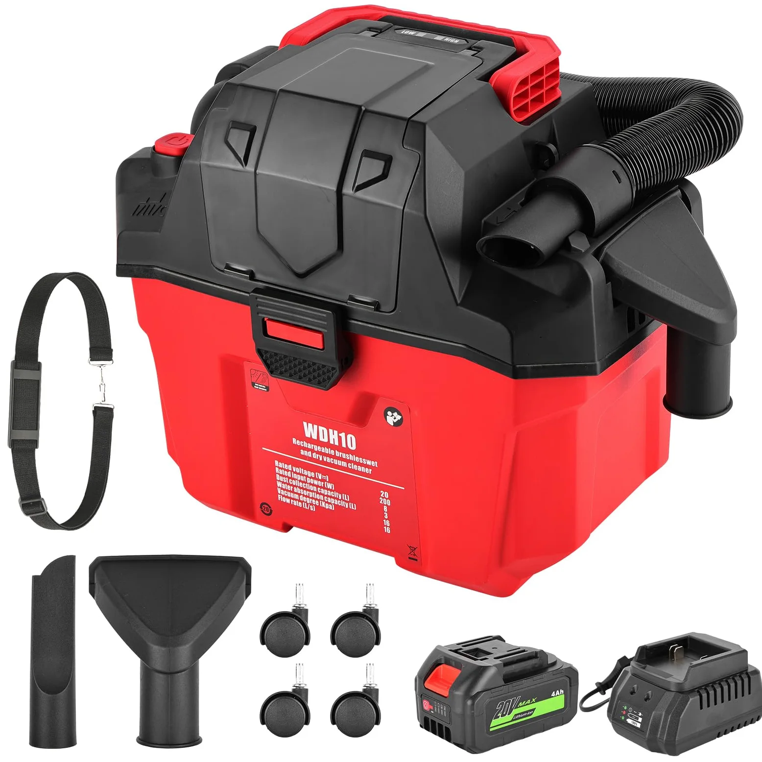 Aspirador Coche Potente 16KPa, 3 en 1 Aspiradora de Mano a Batería 20V 4Ah,Motor Brushless,27000RPM, Aspiradora Coche Seco y Húmedo con Función Soplador, Depósito 8L para Coche, Garaje, Taller y Hogar