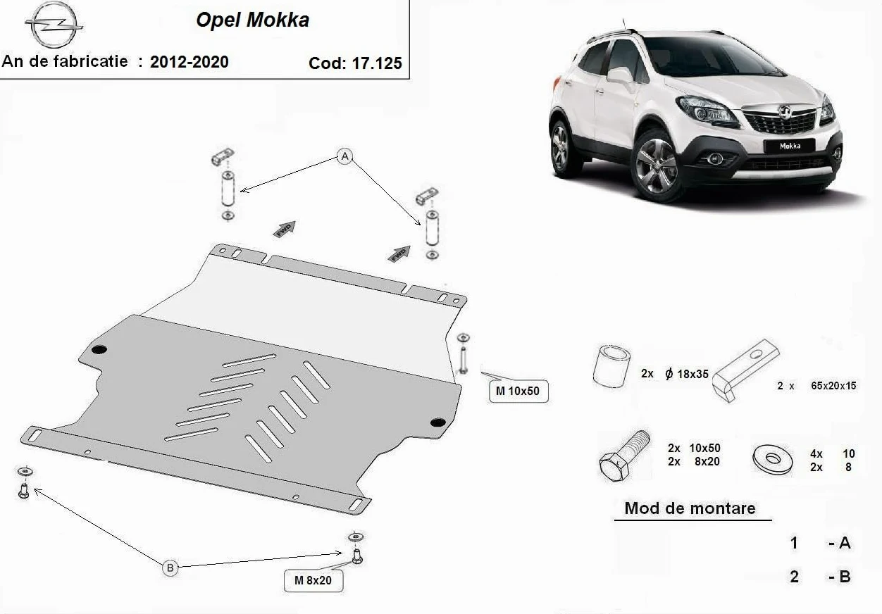 Protección de motor metálica compatible con Opel Mokka (2012-2019)
