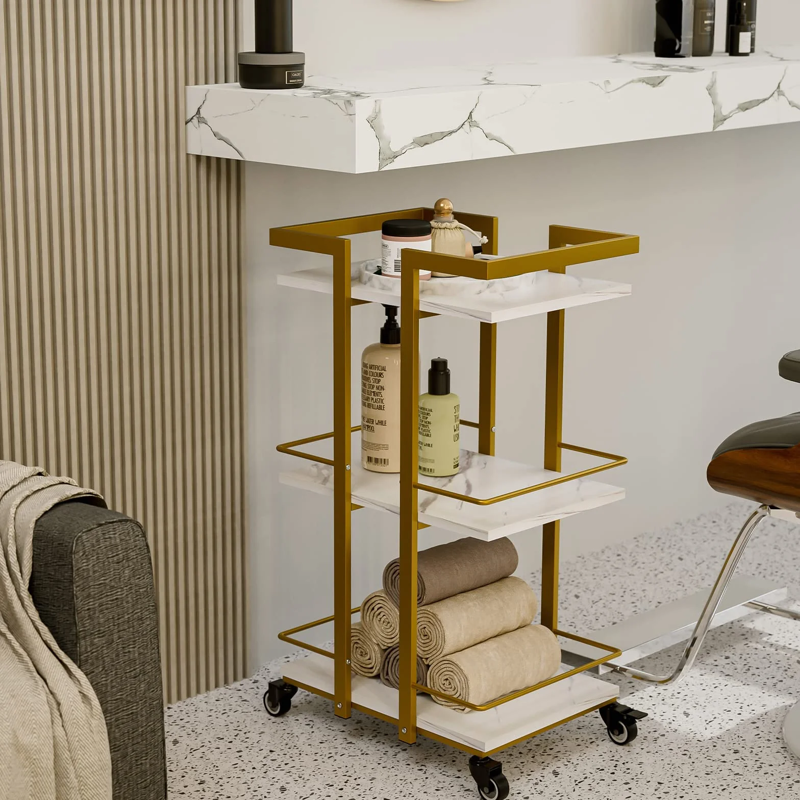 Icoget Carro de esteticista con ruedas, carrito de 3 niveles para salón y belleza