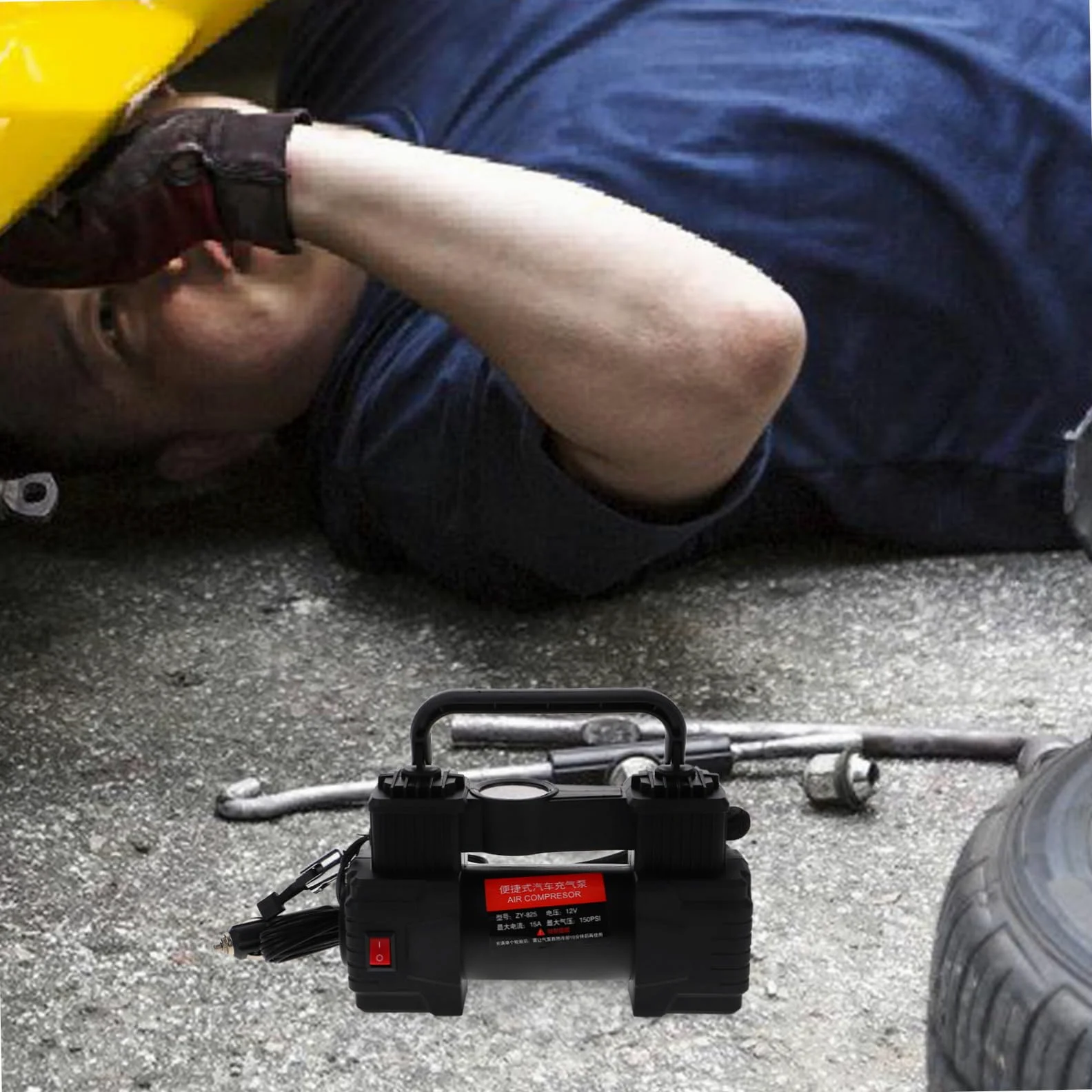 SOLUSTRE 2piezas Compresor De Aire Portátil para Coche con Manómetro De Presión Inflador De Neumáticos y Accesorios para Inflables Bomba De Inflación para Viajes y Emergencias