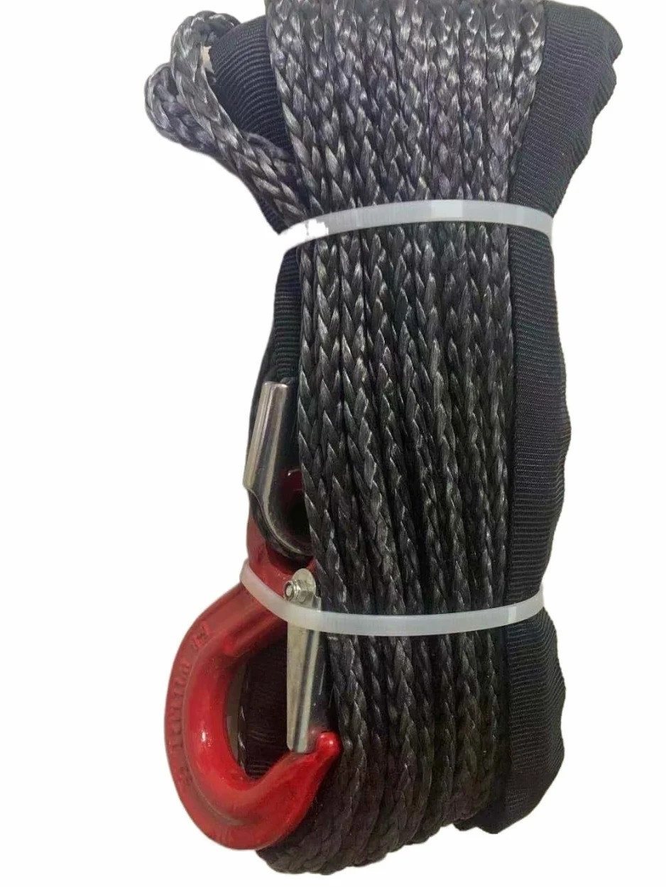 Cuerdas para Remolque, Cabrestante sintético de Cable de Plasma de 6mm X 15m con línea de Gancho Cuerda Uhmwpe con Accesorios de Coche de Funda(Rot)