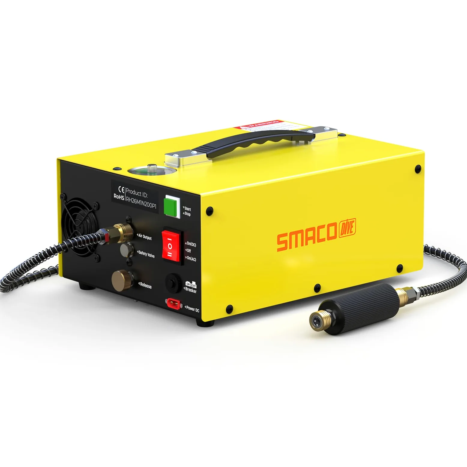 SMACO Compresor PCP 4500PSI Compresor de Aire de Alta Presión 300Bar Portátil para Botellas de Buceo Carabinas PCP y Paintball Parada Automática Doble Voltaje(12VDC/220VAC)Separador de Agua Integrado