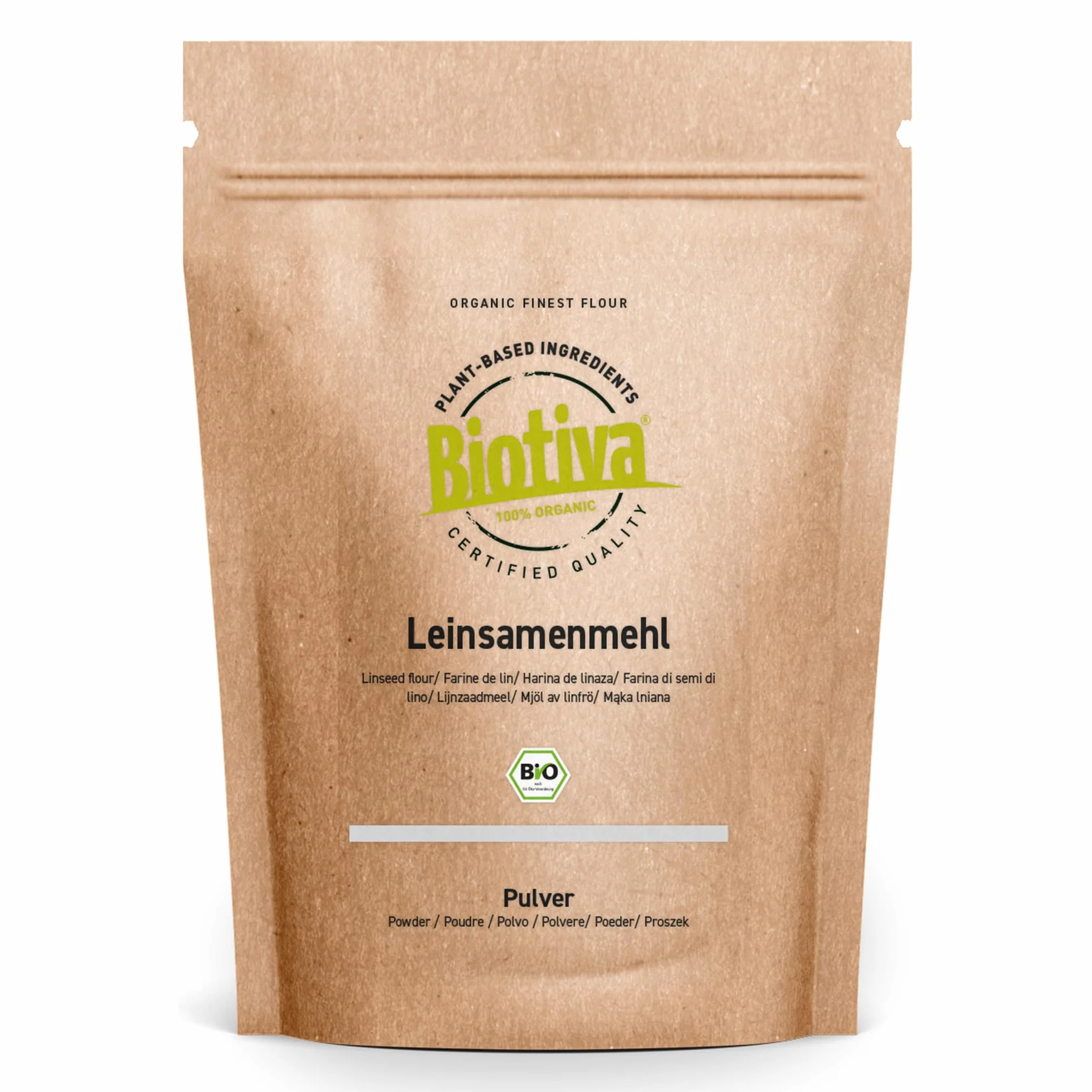 Harina de linaza ecológica Biotiva 2kg (2x1kg) baja en carbohidratos sin gluten sin soja