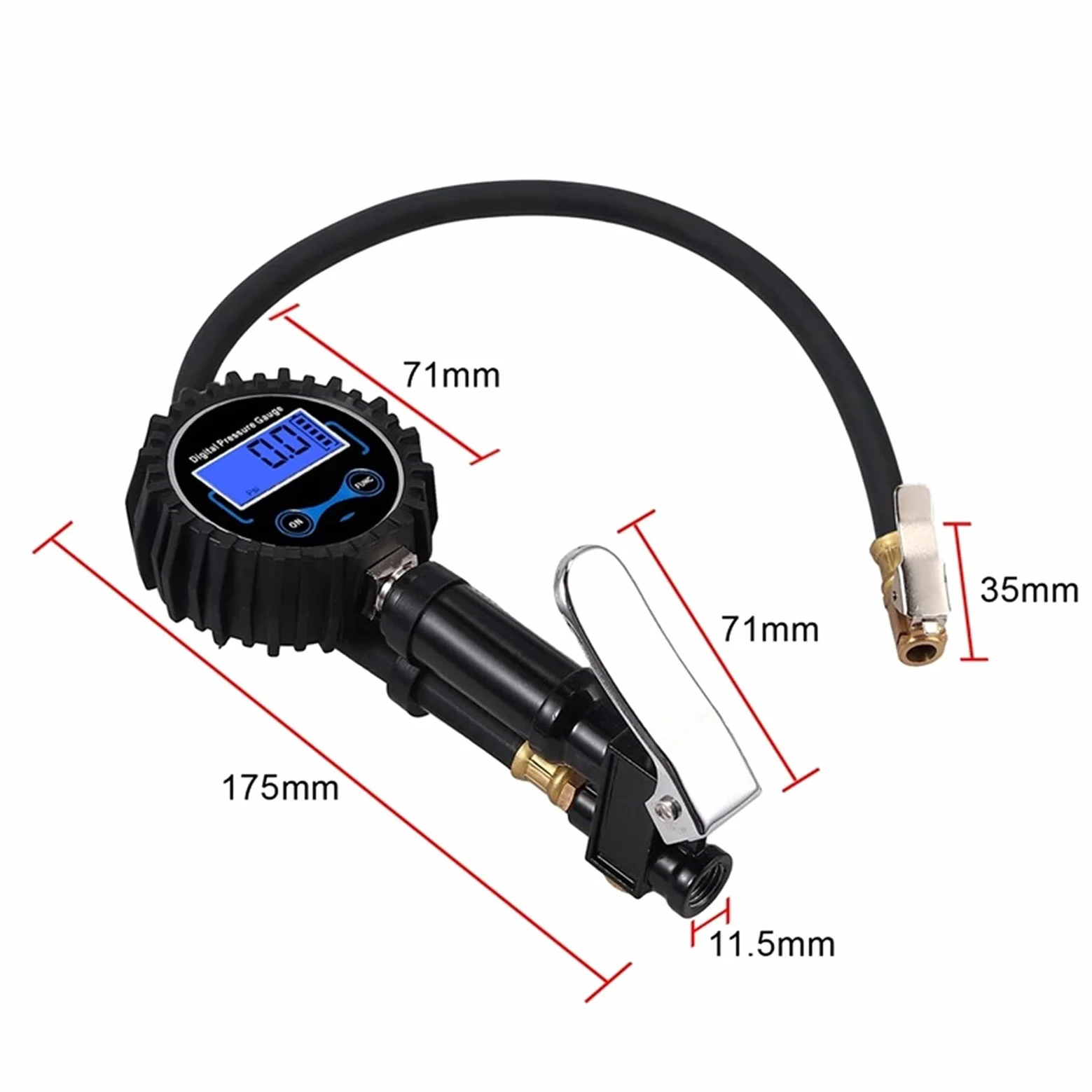 Inflador de neumáticos Digital 0-200PSI con manómetro con 4 Tapas de válvula Indicador de inflado de neumáticos de Acero con Manguera de Goma