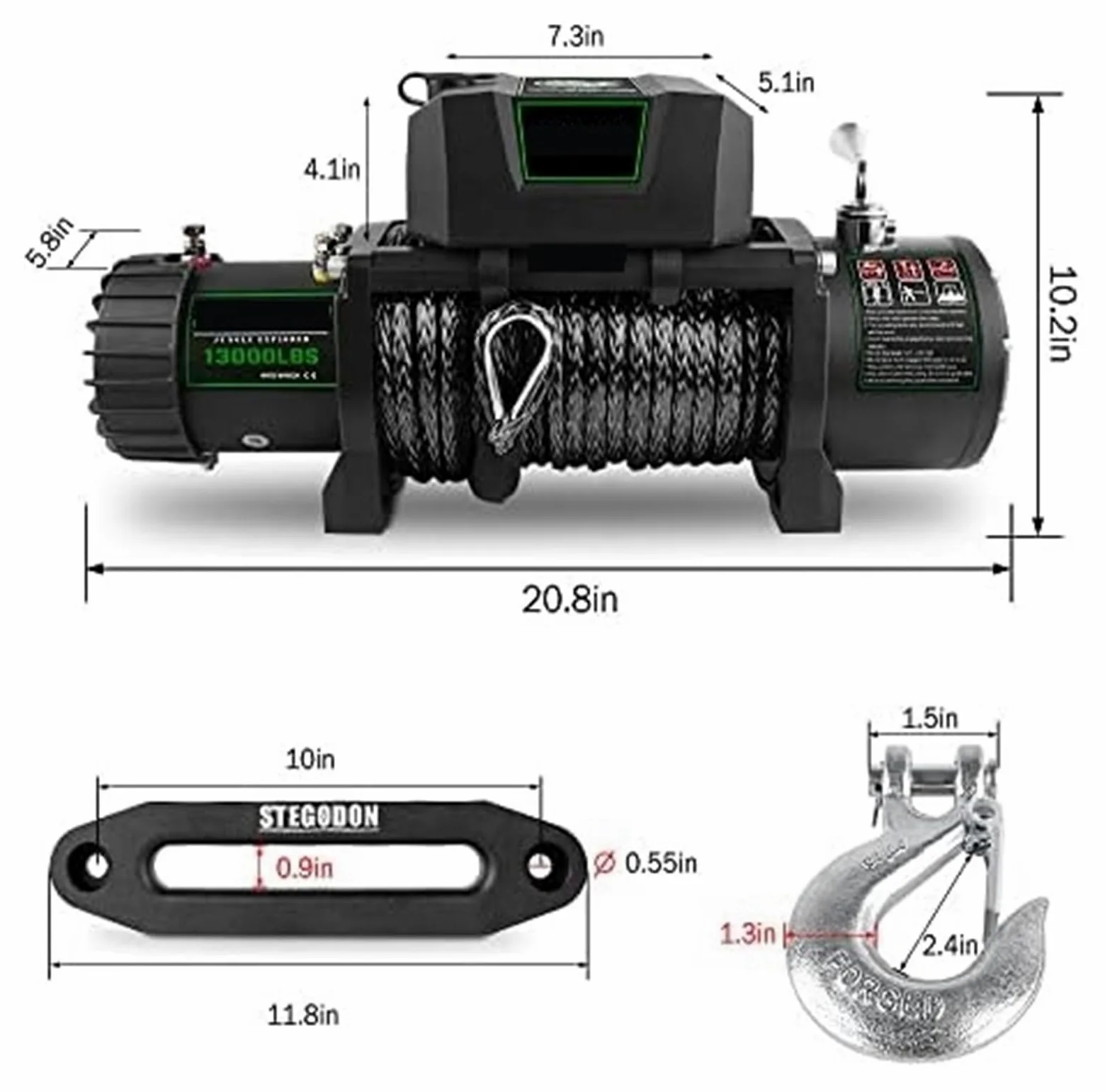 Cuerdas para Remolque, Cabrestante 13000lb. Kit de cabrestante Cuerda sintética, cabrestante Impermeable de 12 V con Control Remoto inalámbrico de Mano y con Cable, for camión SUV(13500 LB.)